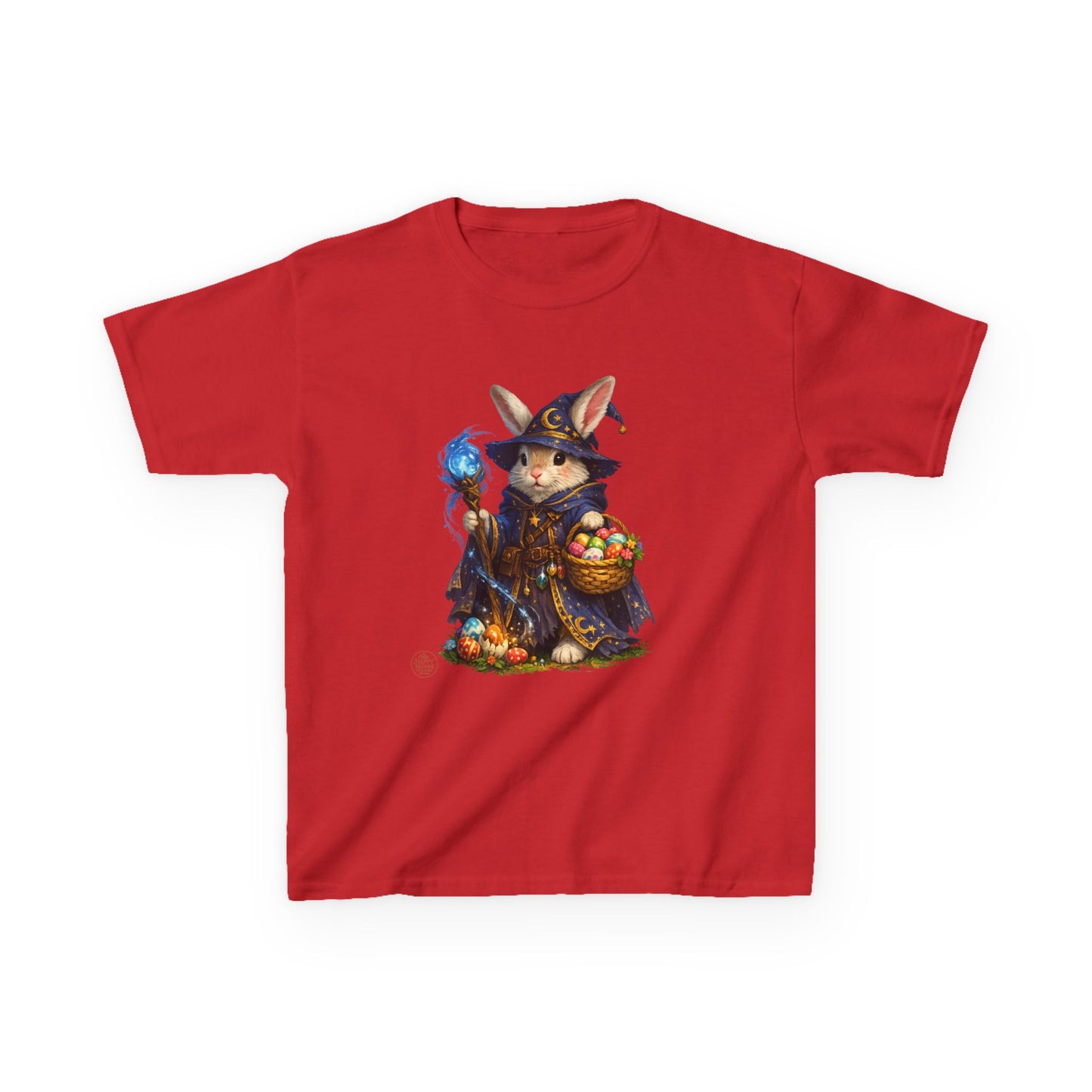 Kids Wizard Bunny T-Shirt — Cute Magic Rabbit with Staff & Basket of Treats