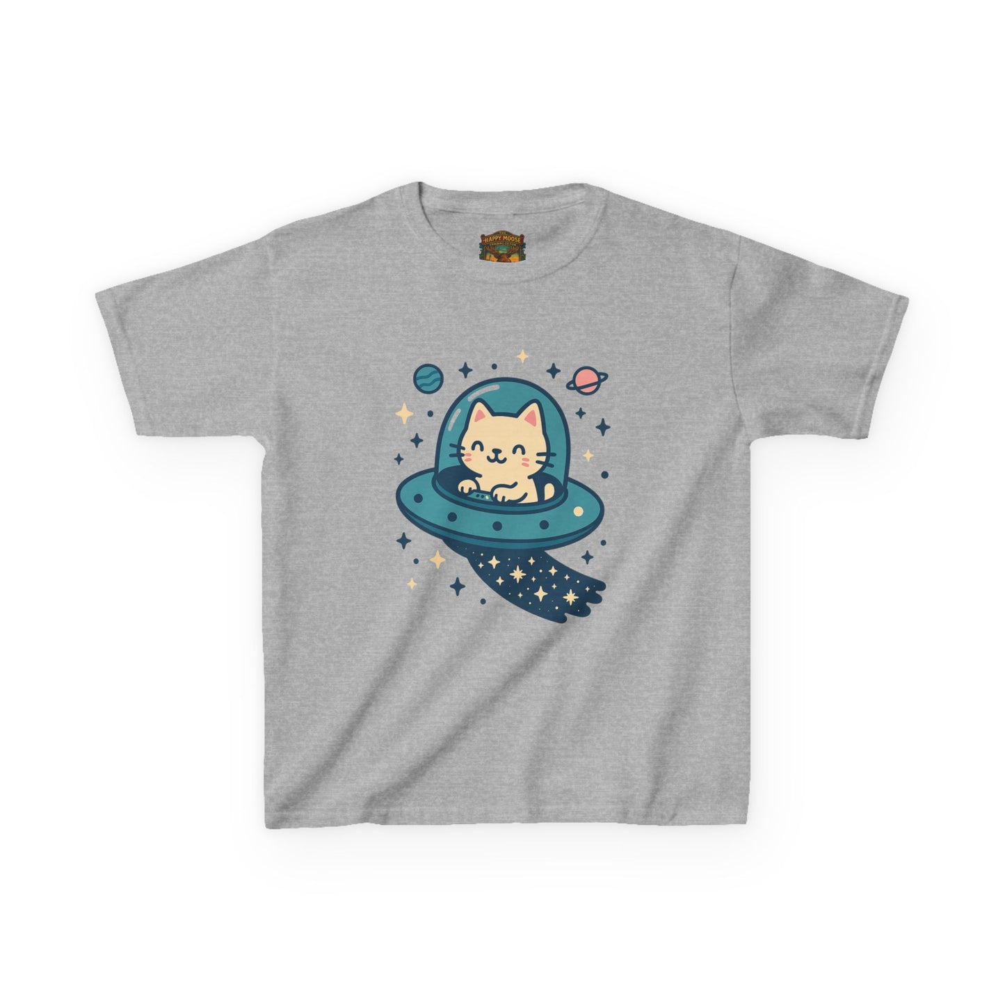 Kids Tee — Cute Cat in UFO Space Shirt