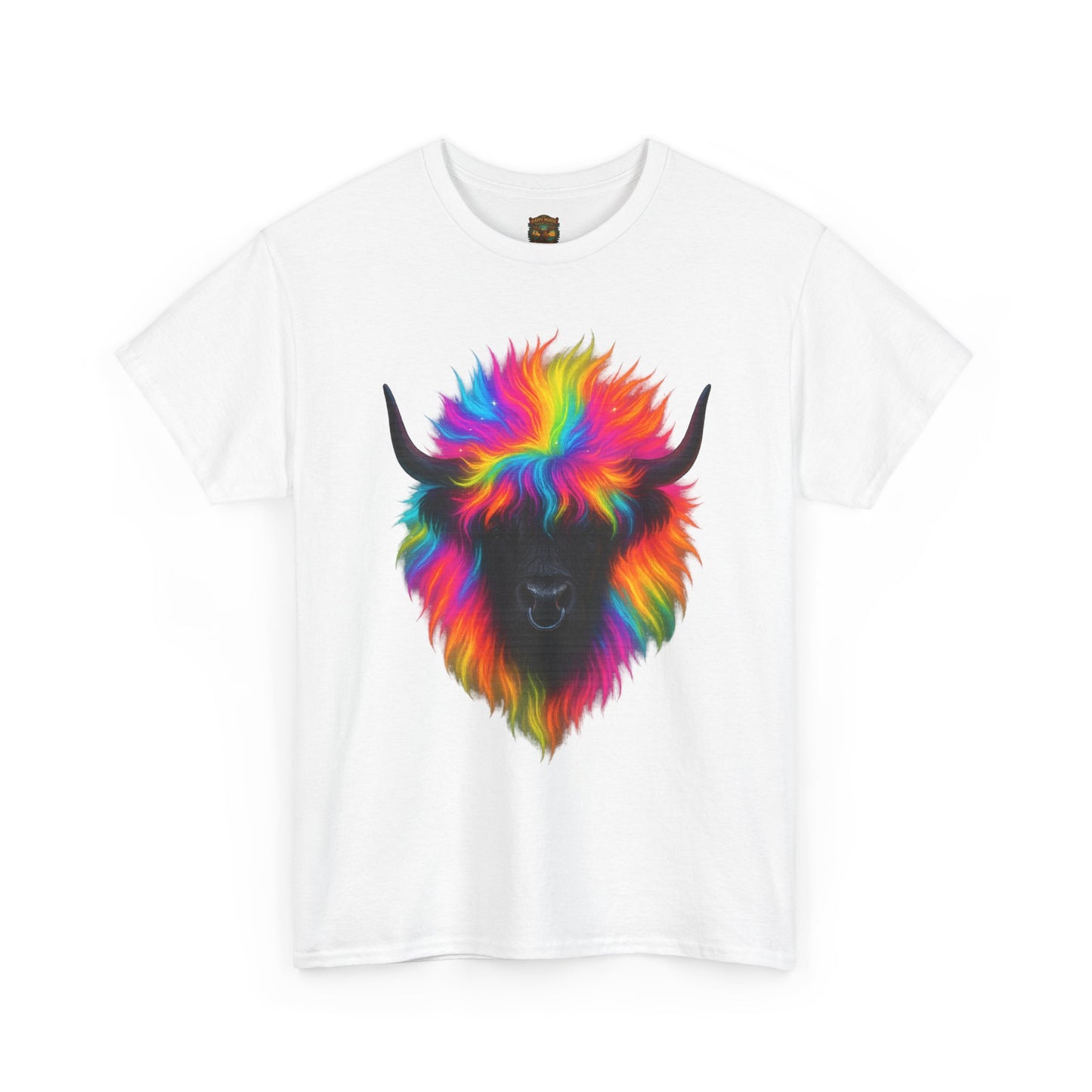Rainbow Highland Cow T-Shirt — Colourful Neon Graphic Tee