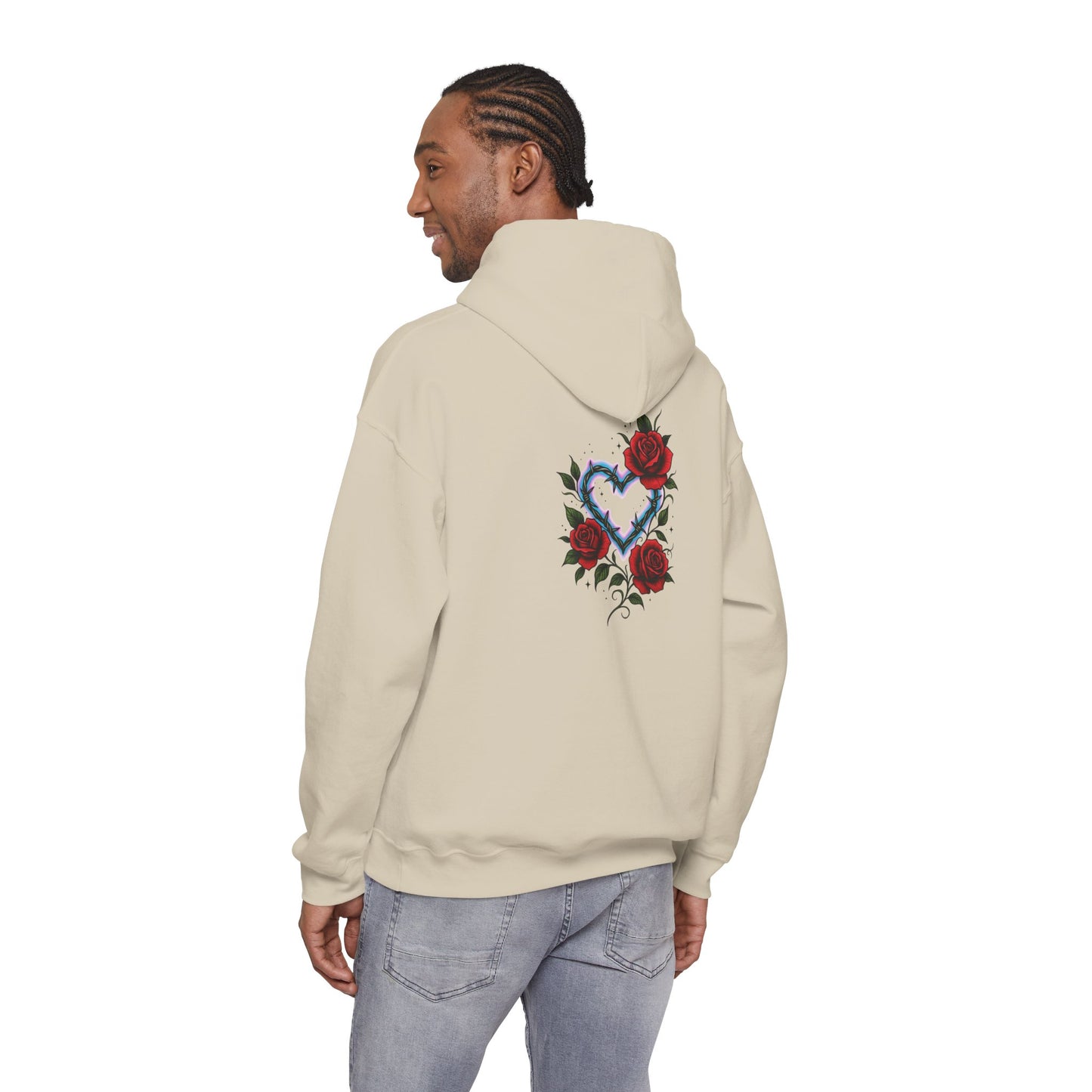 Hoodie — Smoky Heart with Red Roses Back Graphic