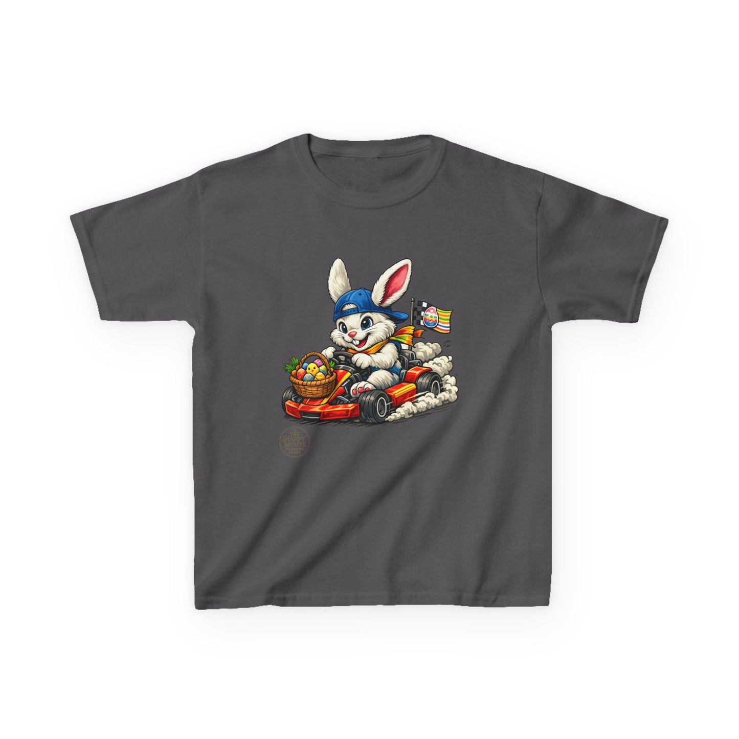 Kids Bunny Go-Kart Tee – Easter Bunny Racing with Candy Basket
