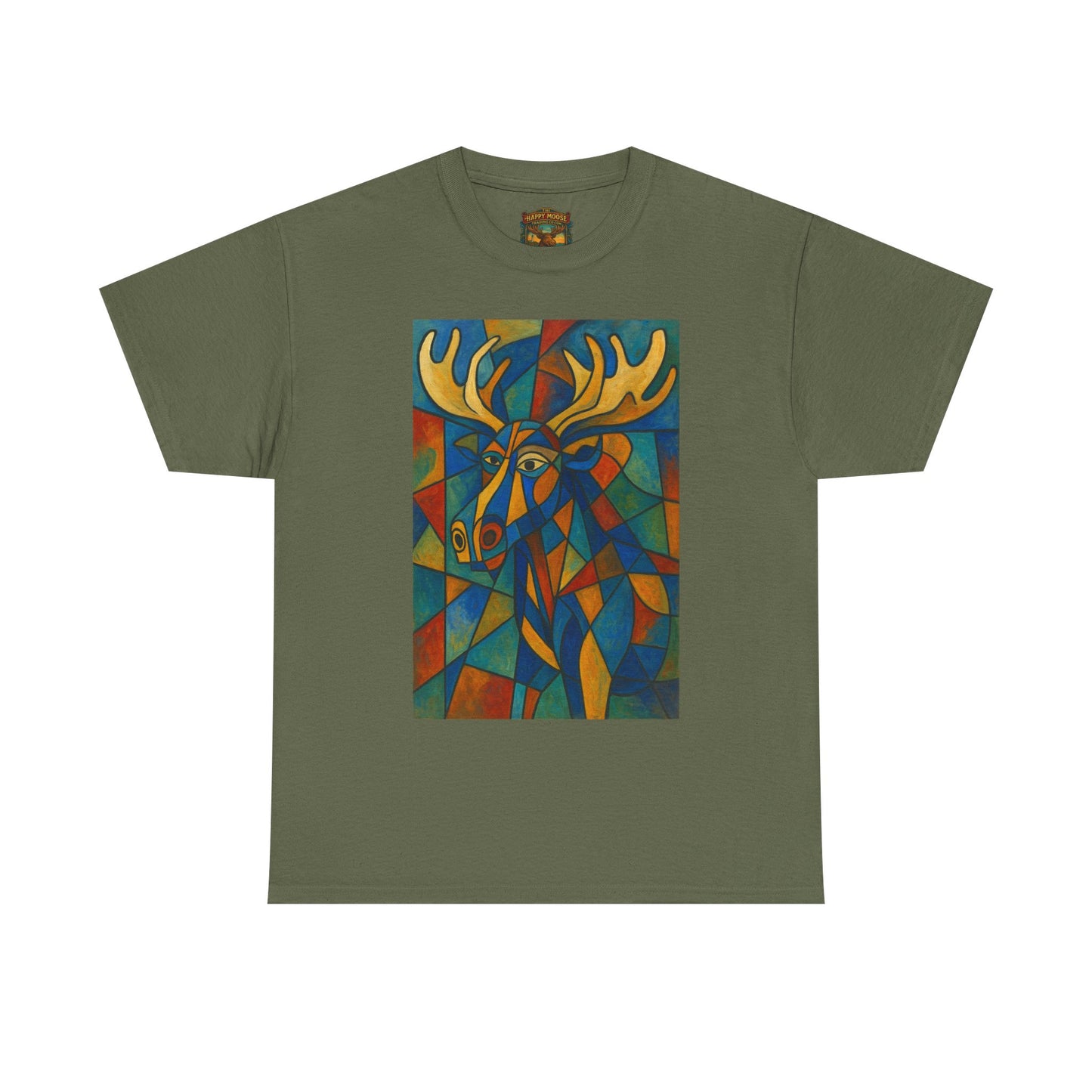 Picasso Moose T‑Shirt — Colorful Geometric Woodland Art Tee
