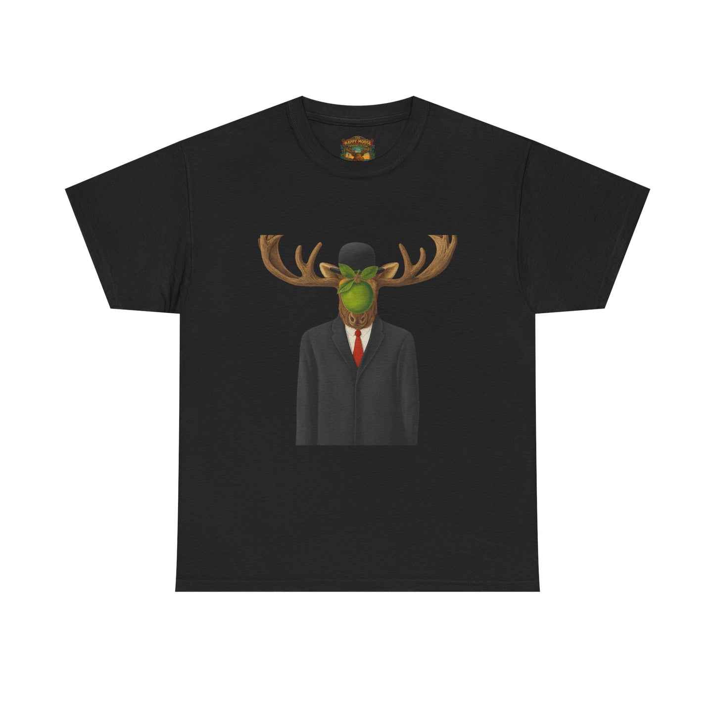 Surreal Moose Head Suit T‑Shirt — 'Man with Antlers' Artistic Graphic Tee