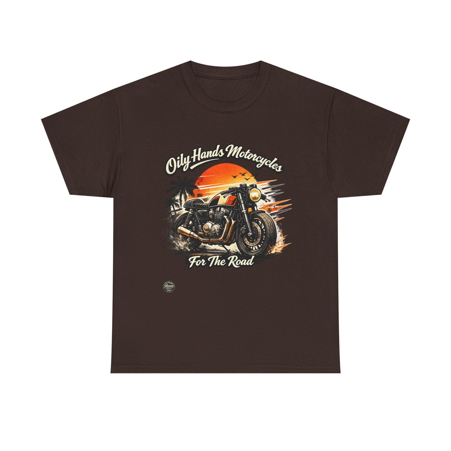 Oily Hands Motorcycle Sunset Tee — "Only Hands Motorcycles For The Road" Riding T-Shirt #001 E