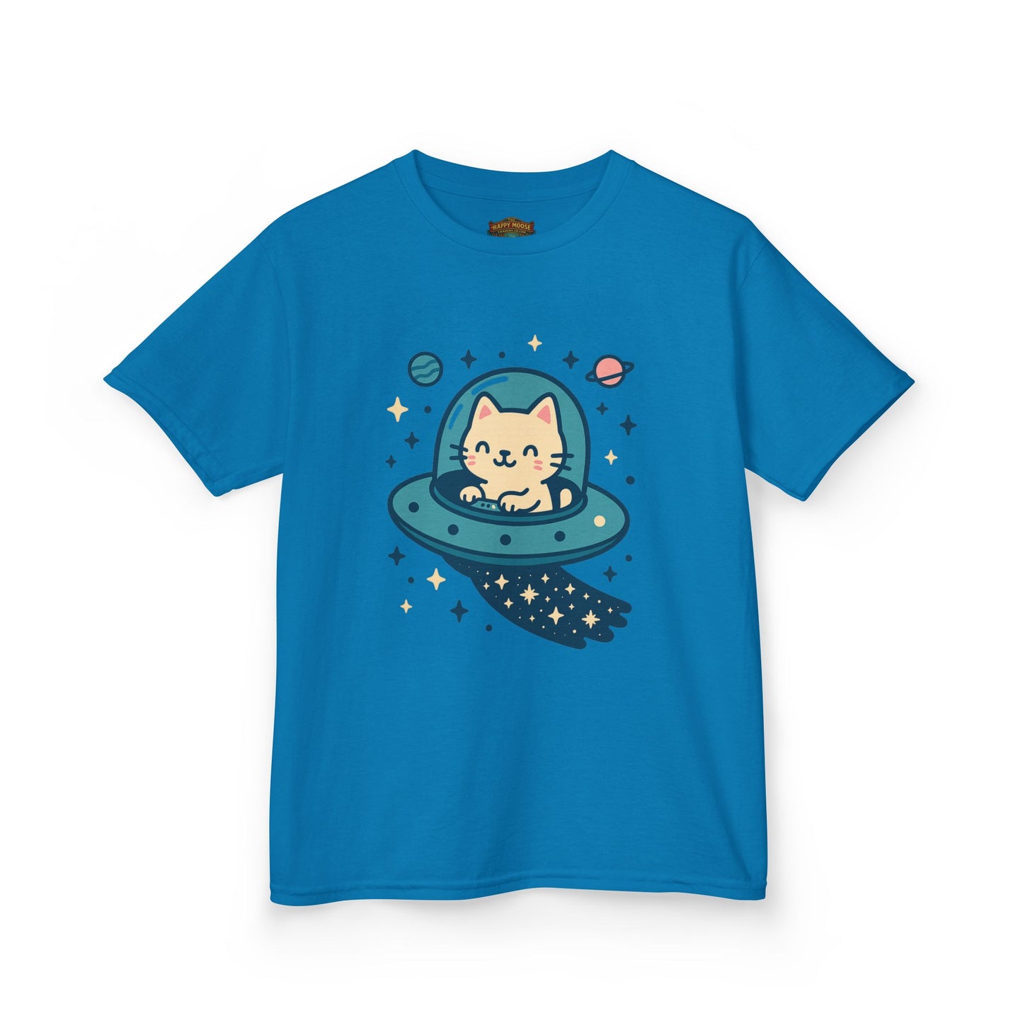Kids Tee — Cute Cat in UFO Spacecraft Graphic