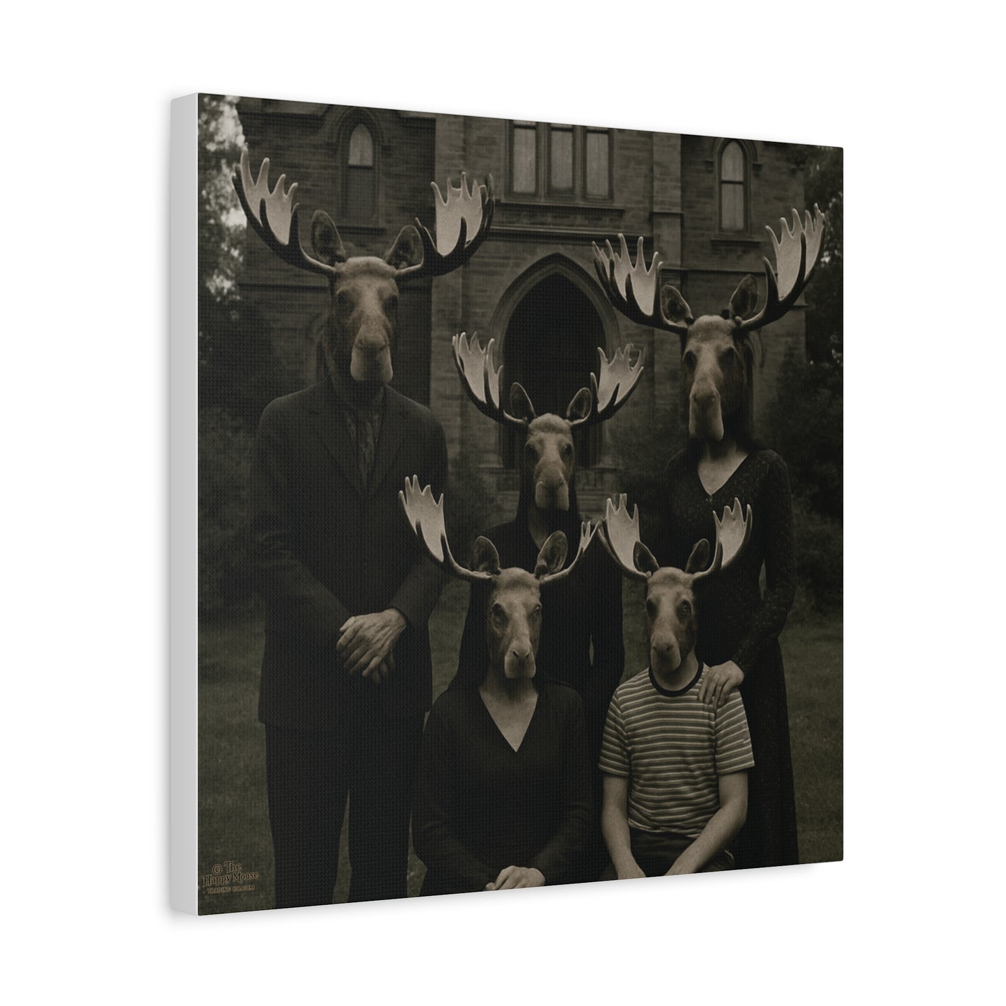 Vintage Family Portrait Moose Heads Matte Canvas Wall Art