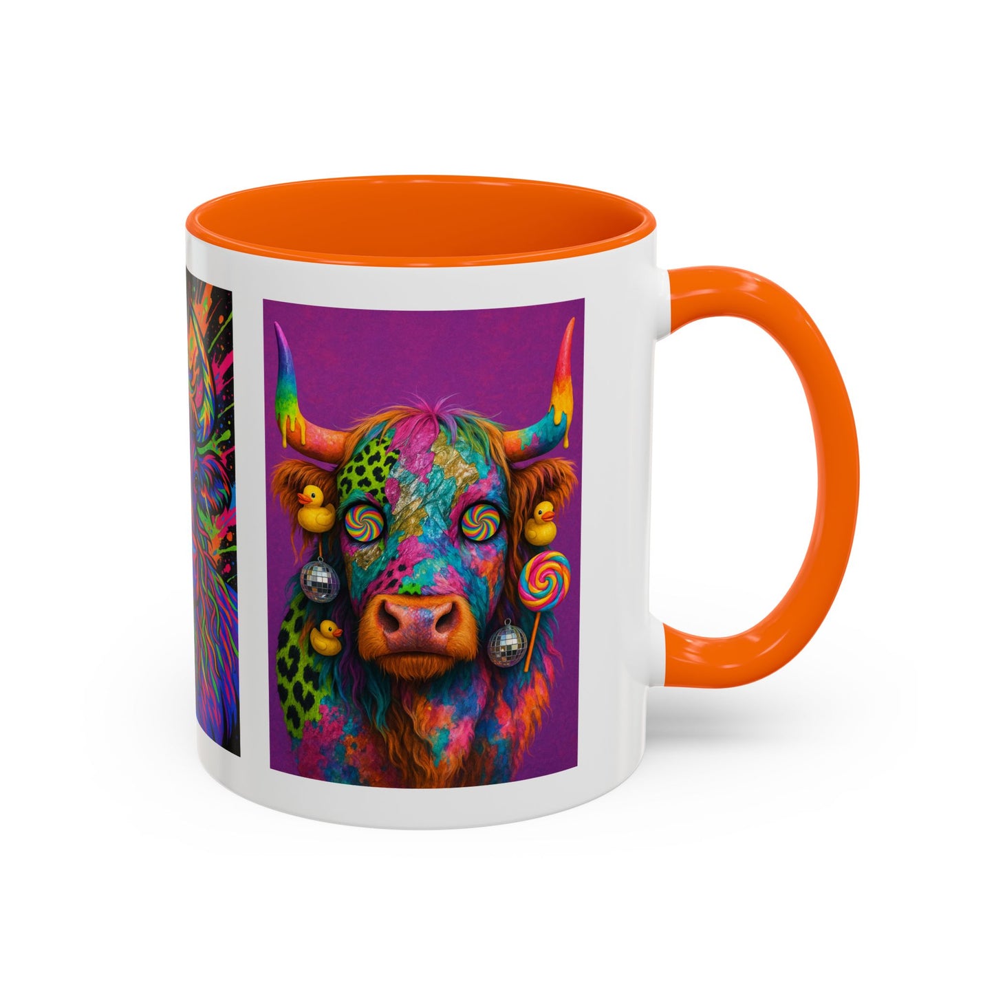 Psychedelic Highland Cow Accent Coffee Mug — Colorful Neon Farm Animal Art (11/15 oz)