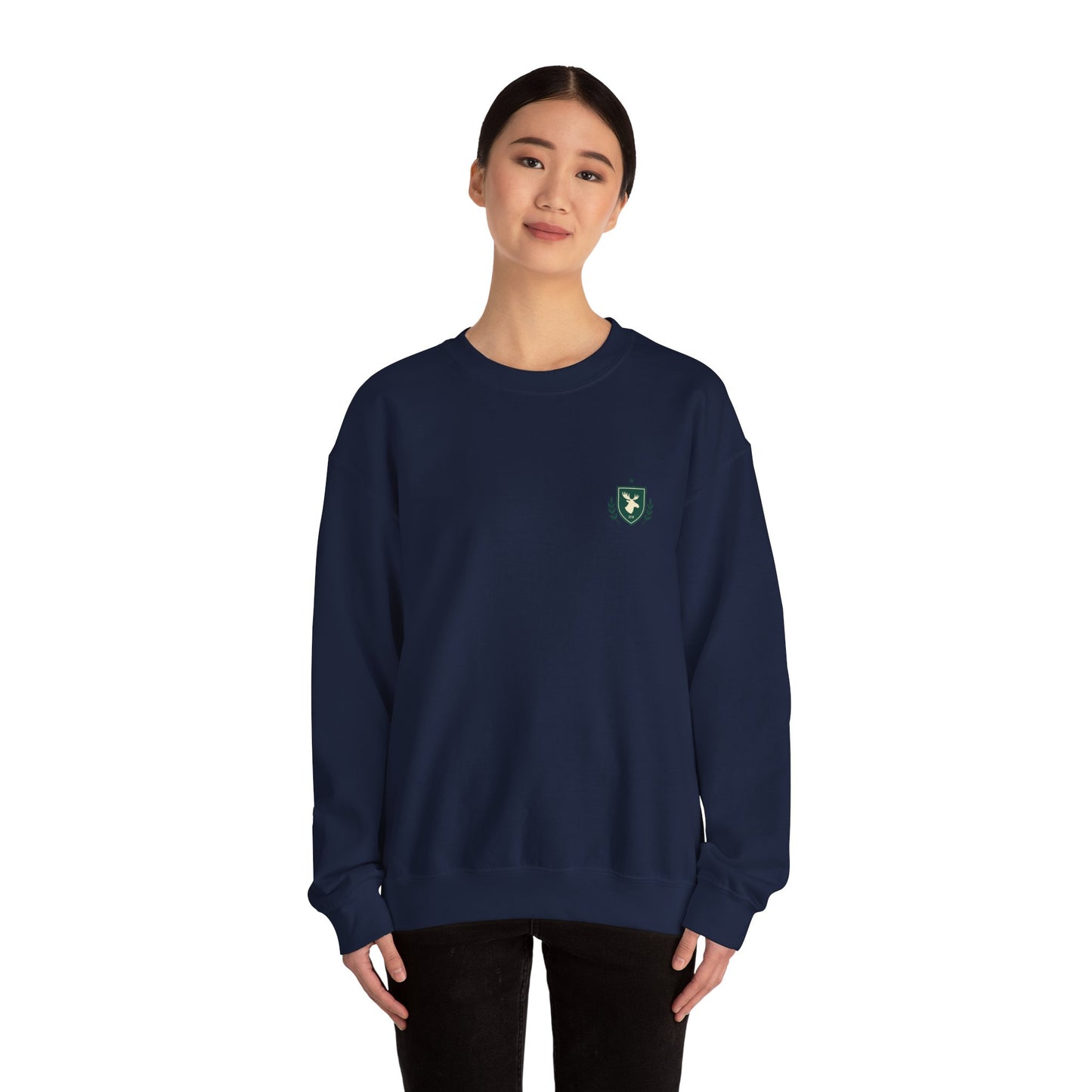 Embroidered Crest Crewneck Sweatshirt — Minimal Vintage Shield Logo