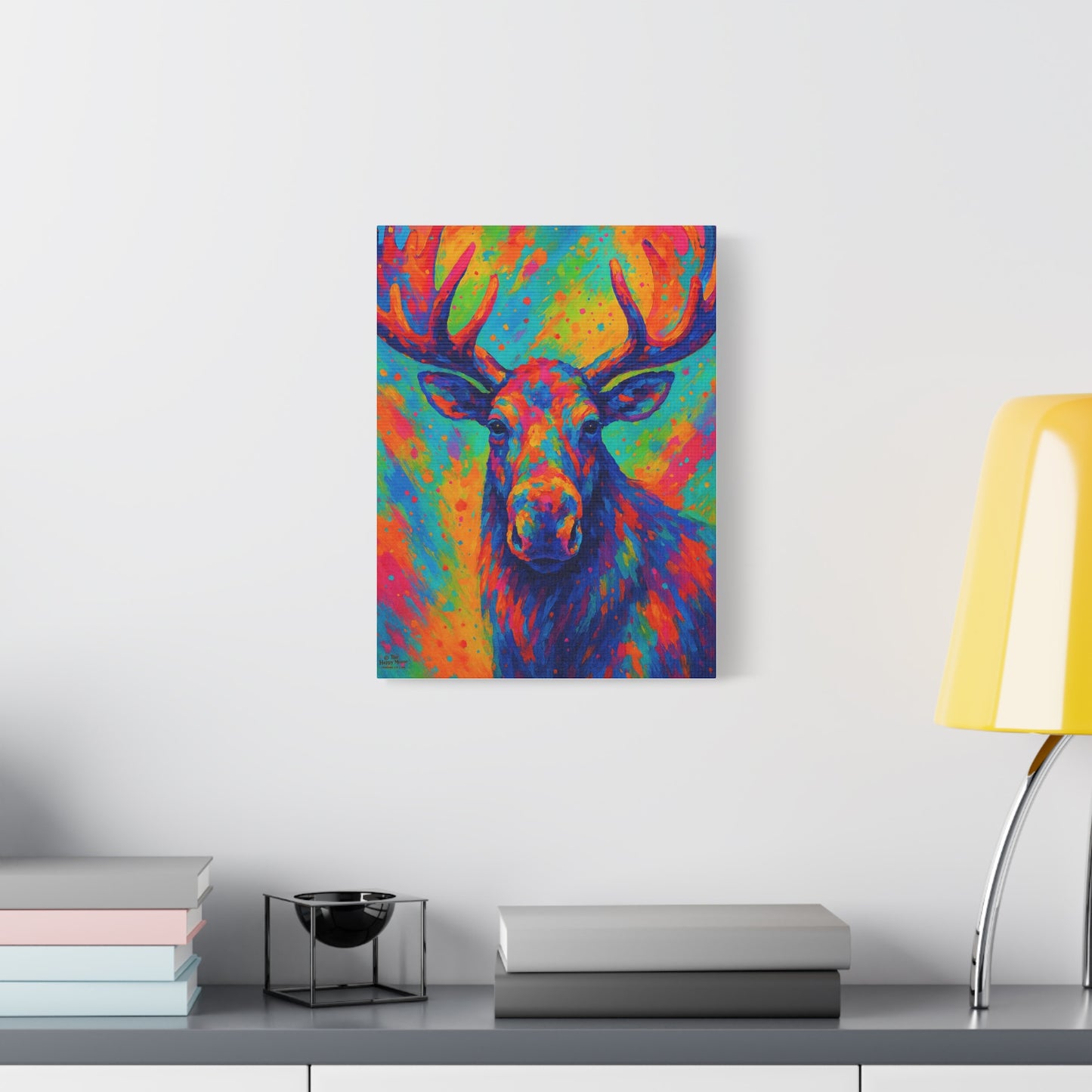 Colorful Moose Wall Art Canvas — Vibrant Wildlife Stretched Matte Canvas