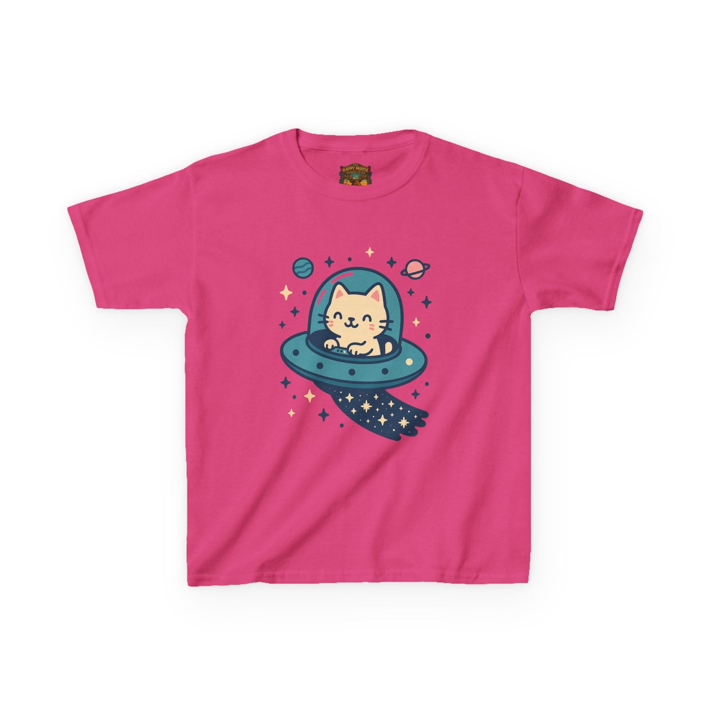 Kids Tee — Cute Cat in UFO Space Shirt