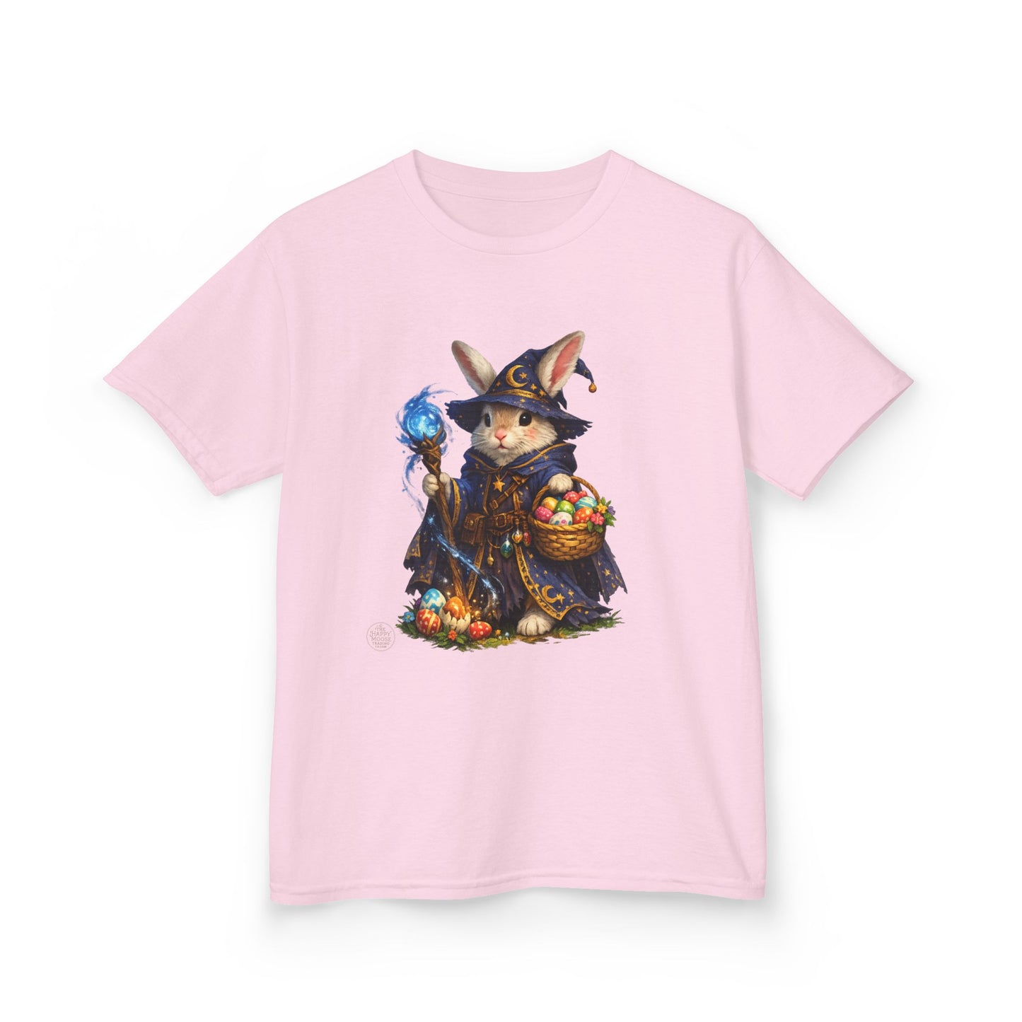 Kids Wizard Bunny T-Shirt — Cute Magic Rabbit with Staff & Basket of Treats
