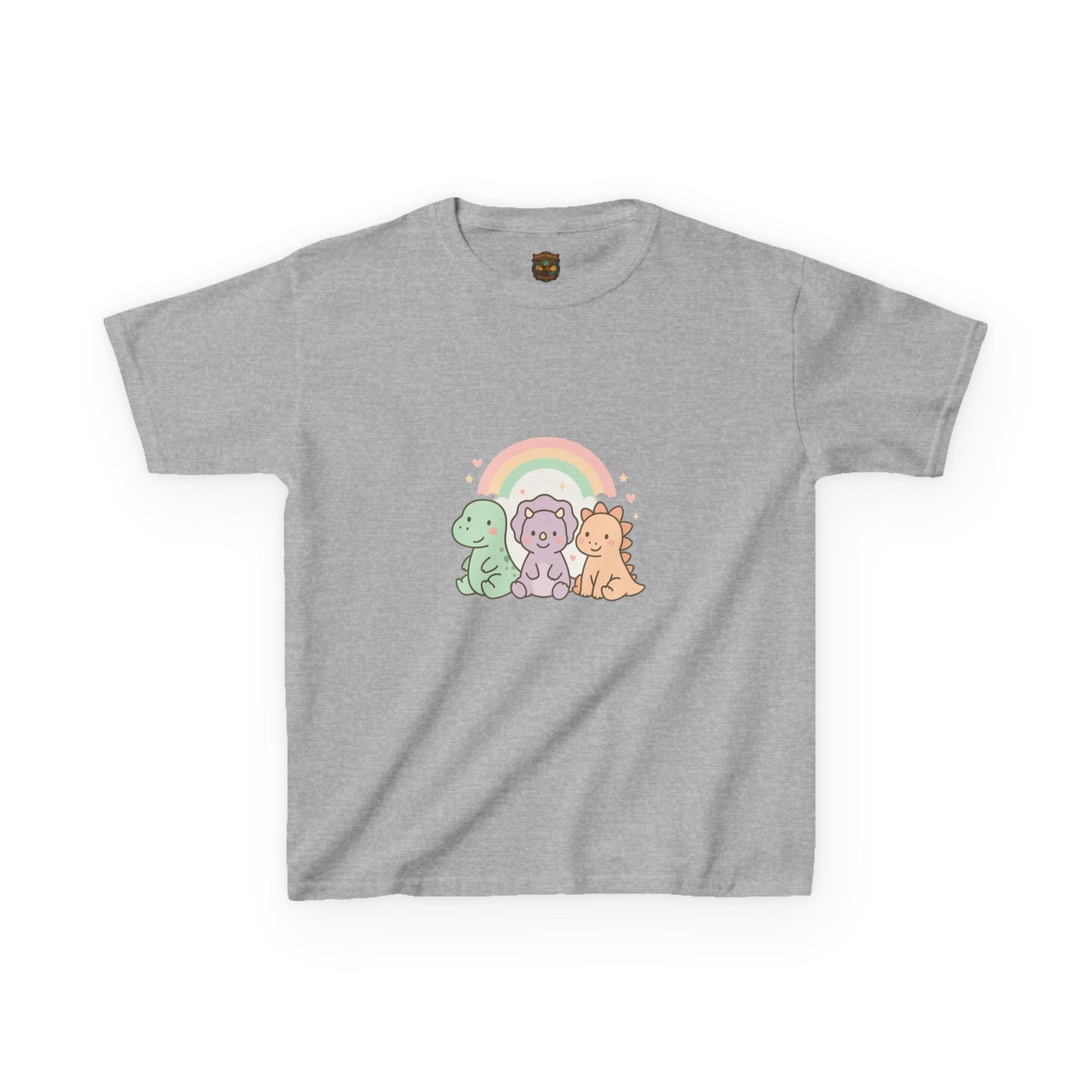 Kids T-Shirt — Cute Pastel Dino Trio with Rainbow