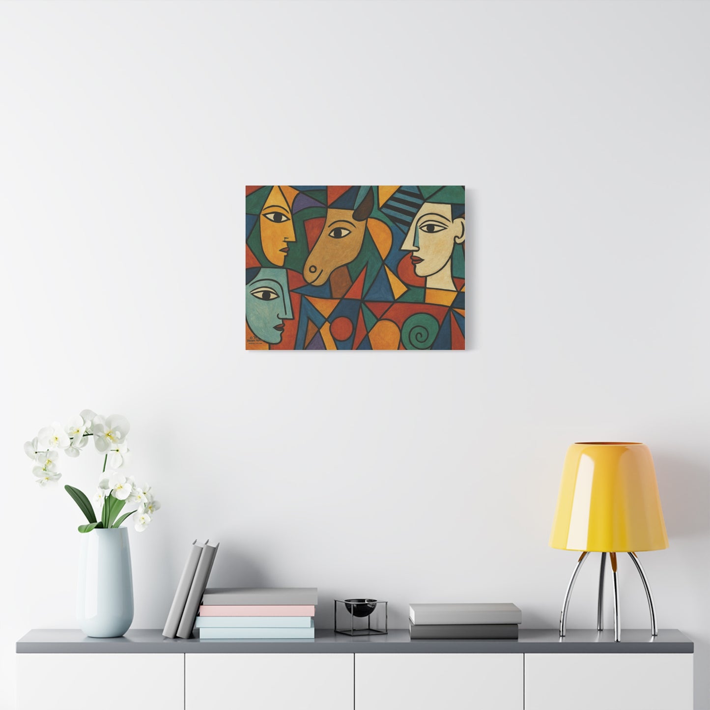 Abstract Cubist Faces Canvas Print — Colorful Stretched Wall Art