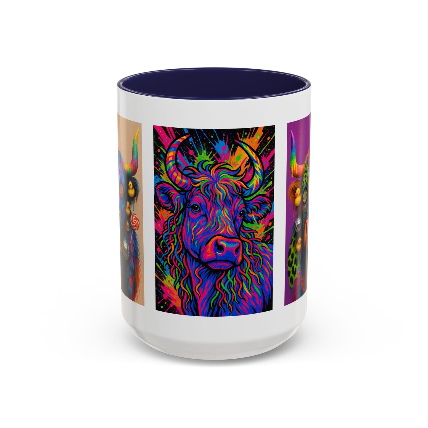 Psychedelic Highland Cow Accent Coffee Mug — Colorful Neon Farm Animal Art (11/15 oz)