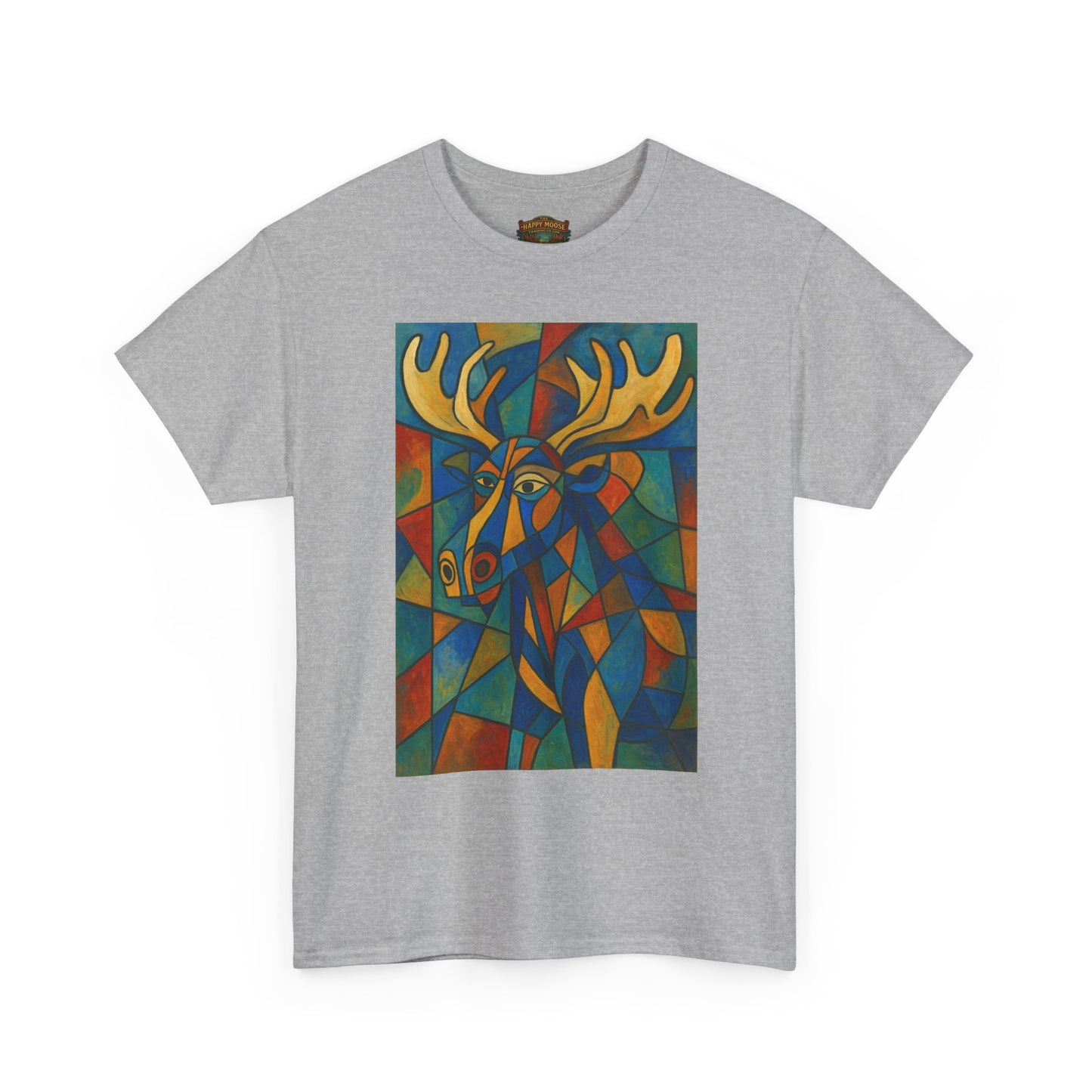 Picasso Moose T‑Shirt — Colorful Geometric Woodland Art Tee