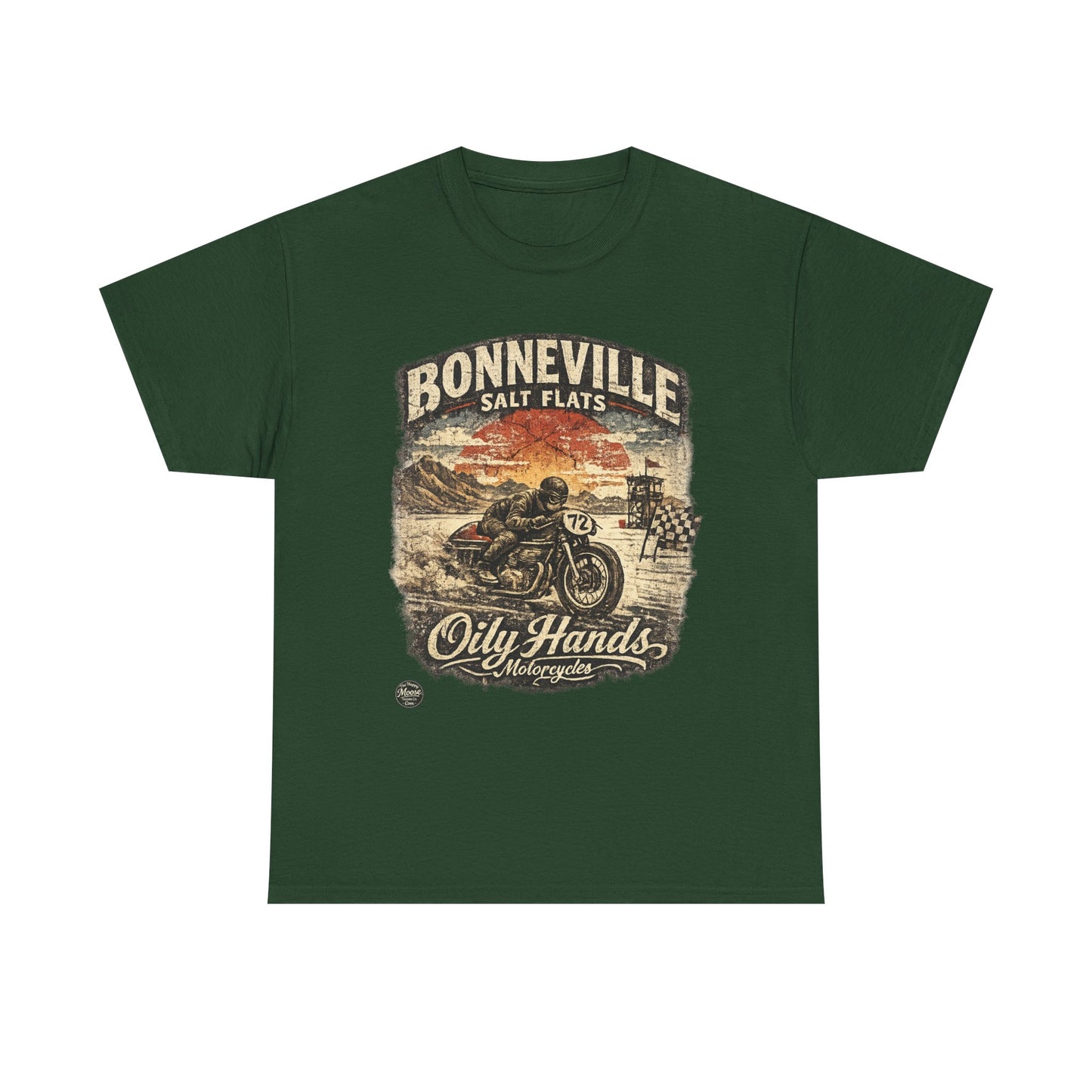 Oily Hands Bonneville Salt Flats Motorcycle Tee — Vintage Racing T-Shirt #006 E