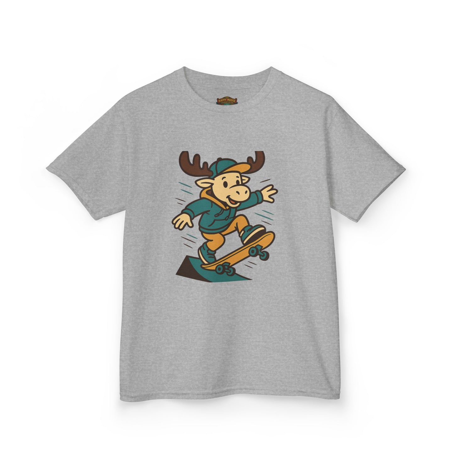 Kids Skateboarding Moose T‑Shirt — Cute Cartoon Skateboard Tee for Boys & Girls