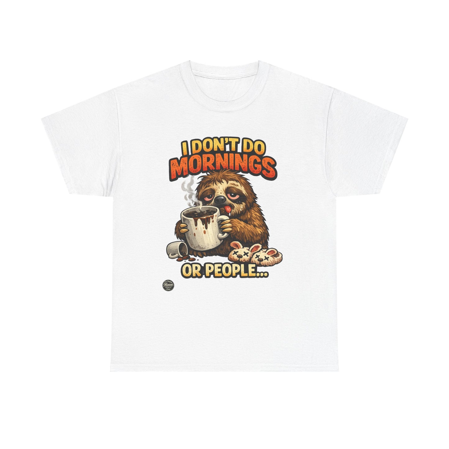 Sloth 'I Don't Do Mornings or People' Graphic Tee - Funny Coffee Shirt for Lazy Morning Lovers