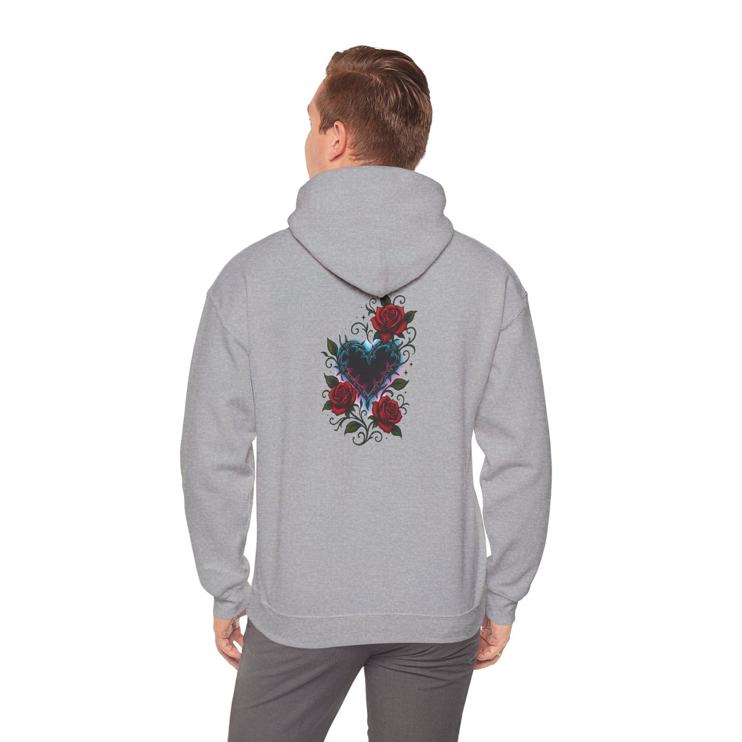 Rose Heart Tattoo Hoodie — Gothic Floral Heart Back Print
