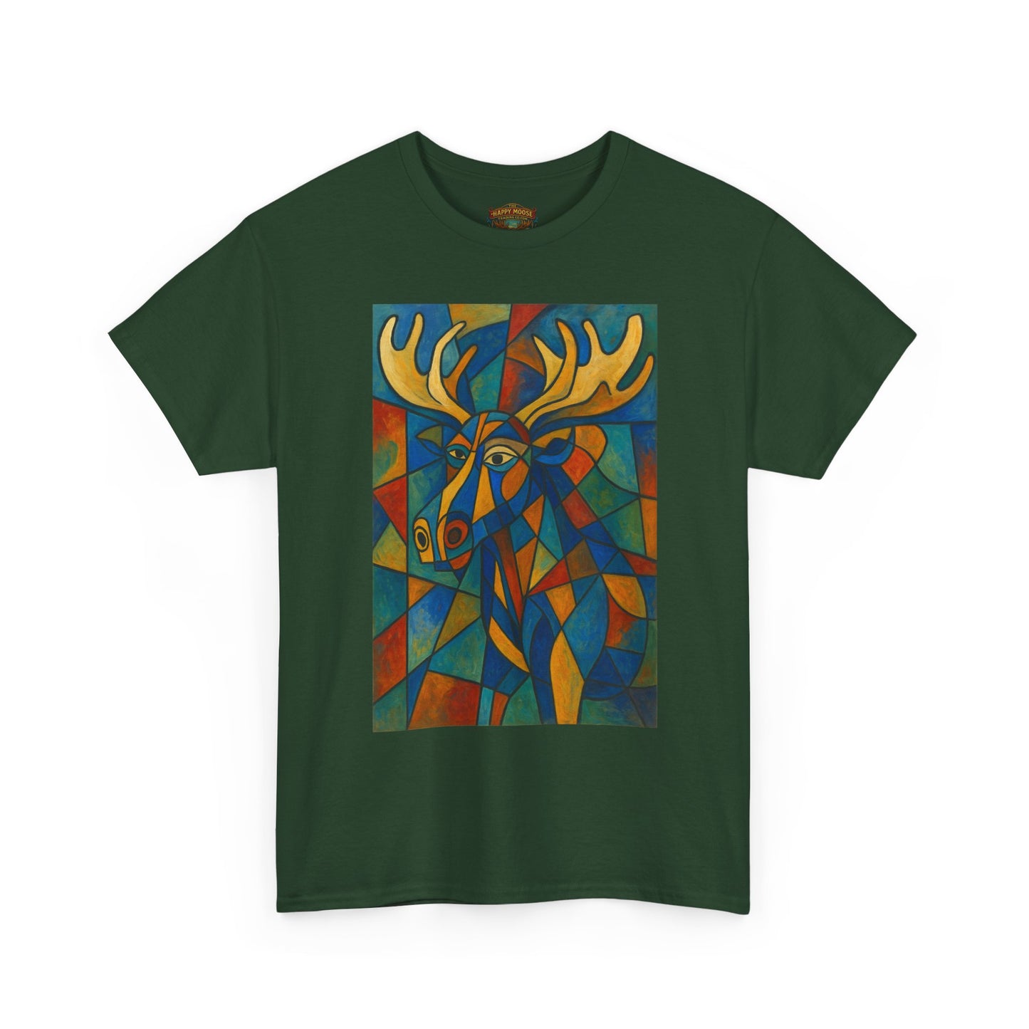 Picasso Moose T‑Shirt — Colorful Geometric Woodland Art Tee