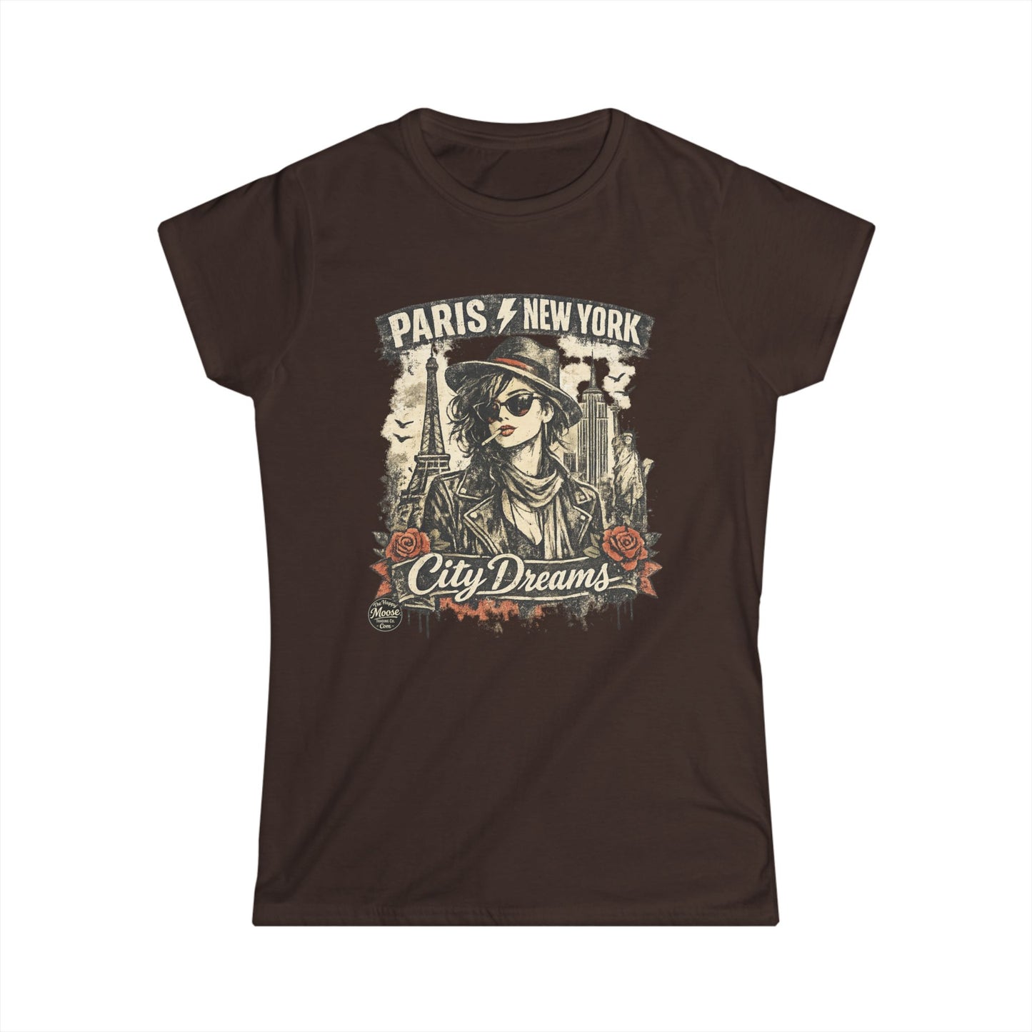 City Dreams Tee — Paris & New York Vintage Traveller Women's T‑Shirt #E