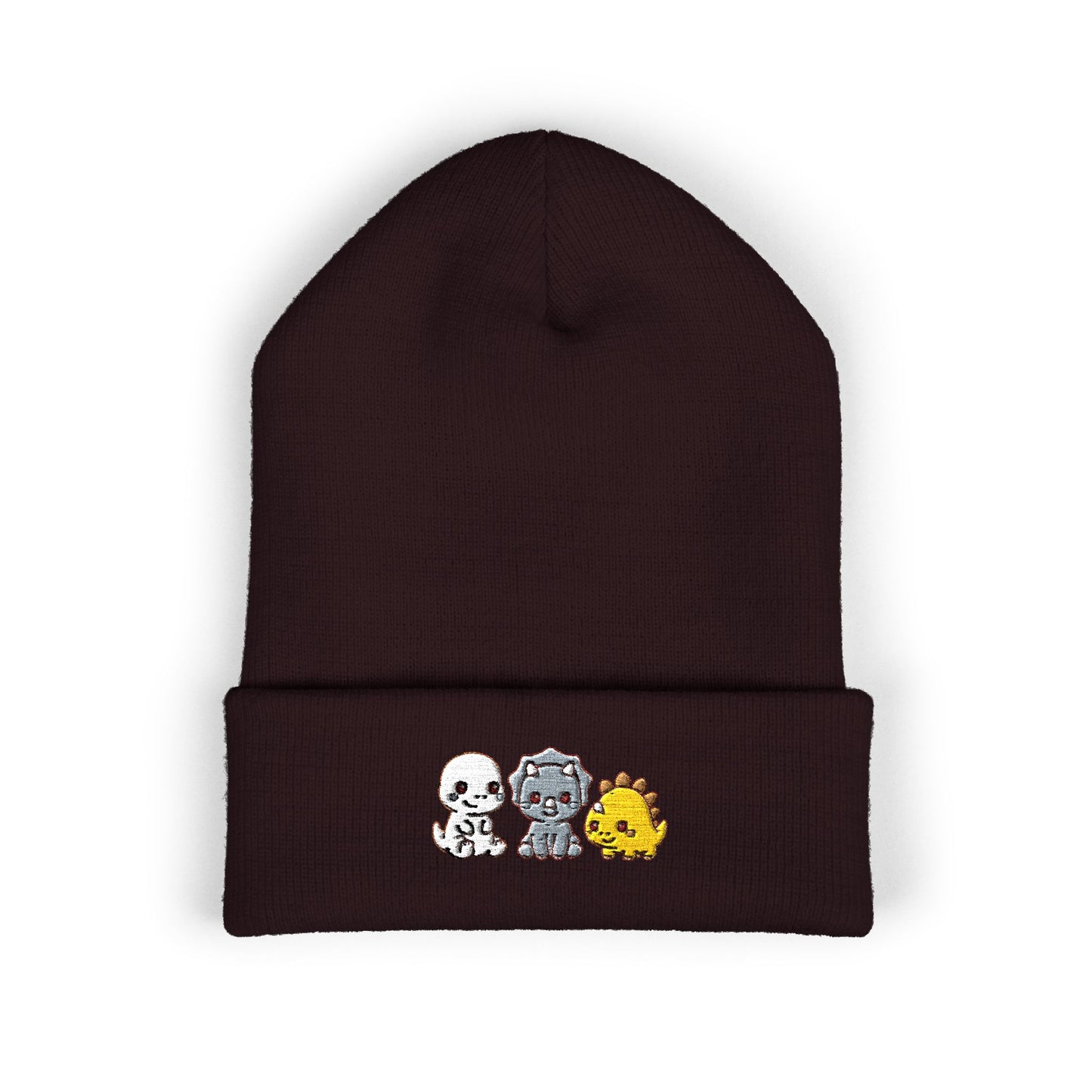 Embroidered Cute Character Cuffed Beanie — Trio Skull, Robot & Chick Winter Hat