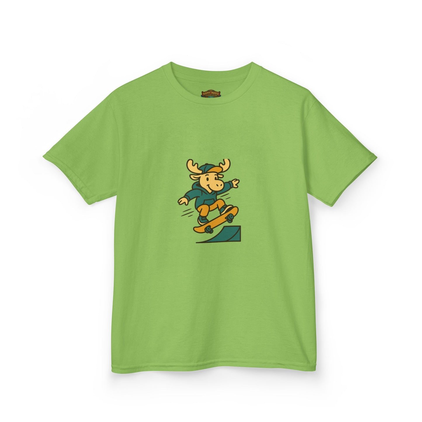 Kids Skateboarding Moose T‑Shirt — Cute Outdoorsy Cartoon Tee for Kids