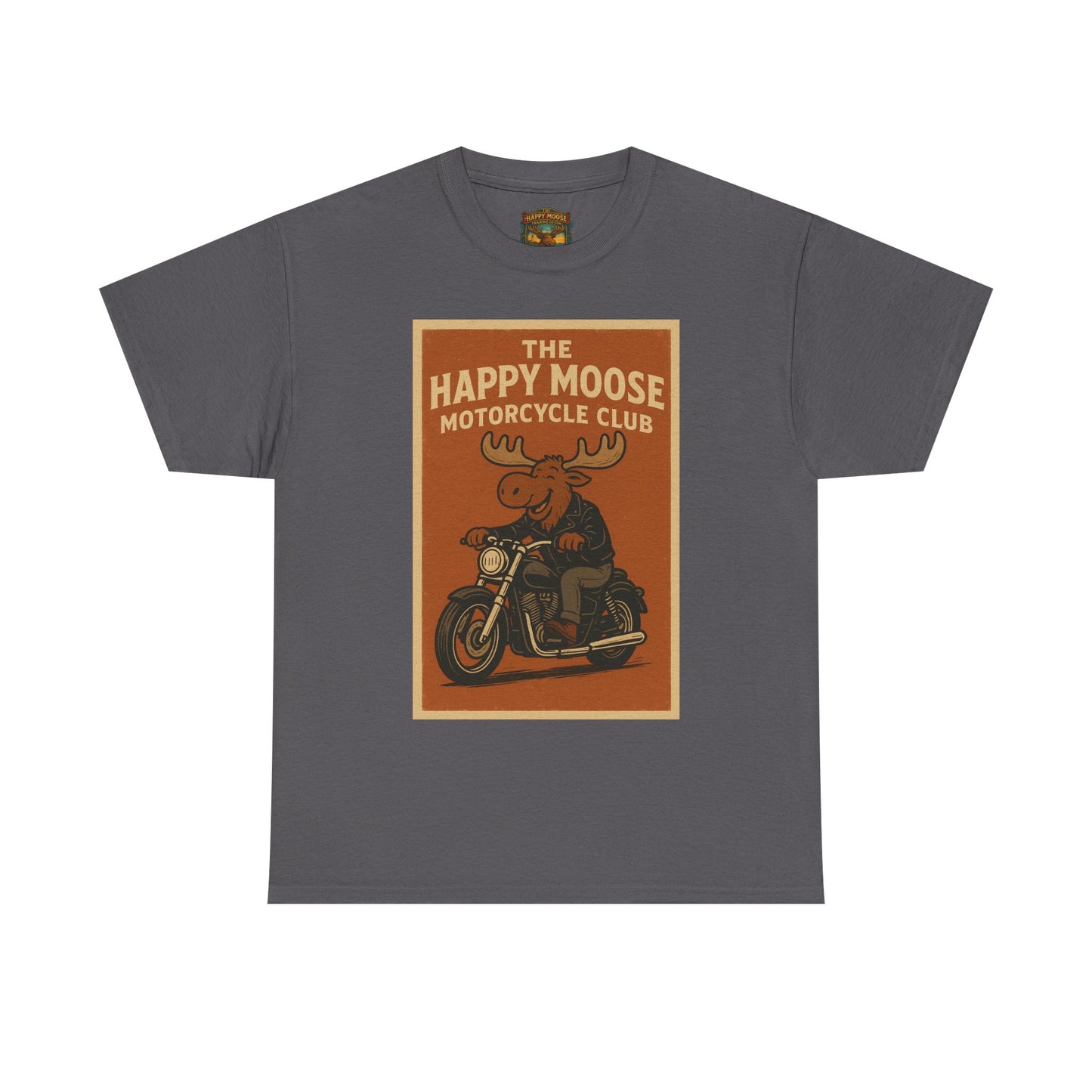 Happy Moose Motorcycle Club T-Shirt | Moose Biker Graphic