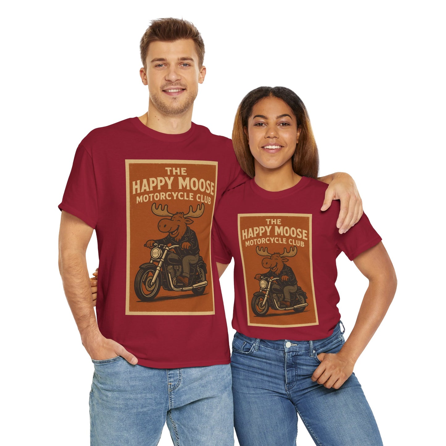"Ride with style in the Happy Moose Motorcycle Club T-Shirt. Premium comfort, bold biker design—perfect for riders & fans alike."