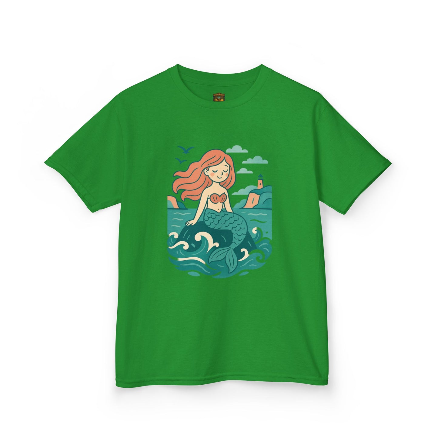 Kids Mermaid Graphic Tee — Cute Redhead Mermaid Ocean Illustration