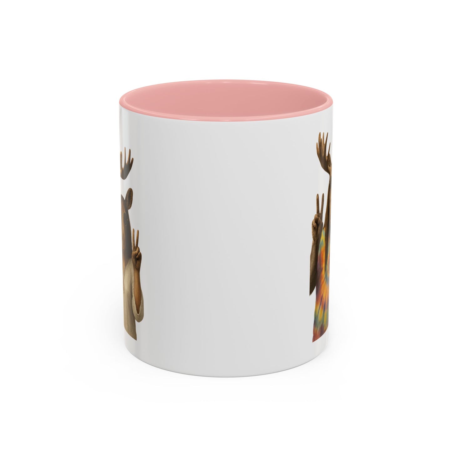 Peaceful Moose Couple Accent Coffee Mug — Hippie Tie-Dye Moose Peace Sign 11/15oz