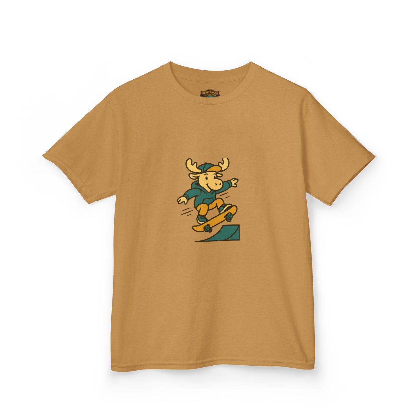 Kids Skateboarding Moose T‑Shirt — Cute Outdoorsy Cartoon Tee for Kids