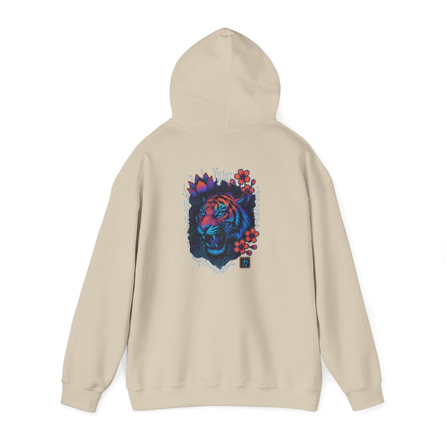 Neon Floral Tiger Hoodie — Artistic Bold Tiger Portrait Sweatshirt