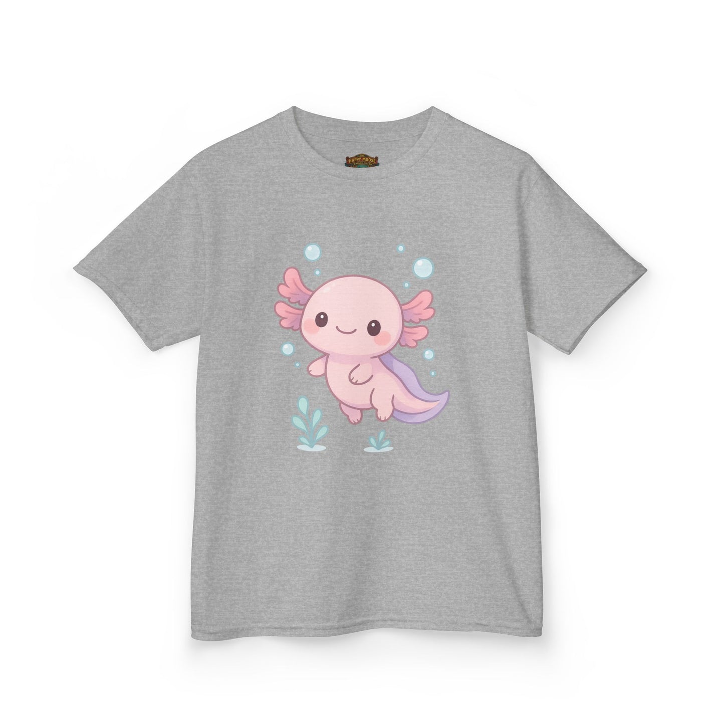 Kids Axolotl T‑Shirt — Cute Pink Axolotl Cartoon Tee for Kids