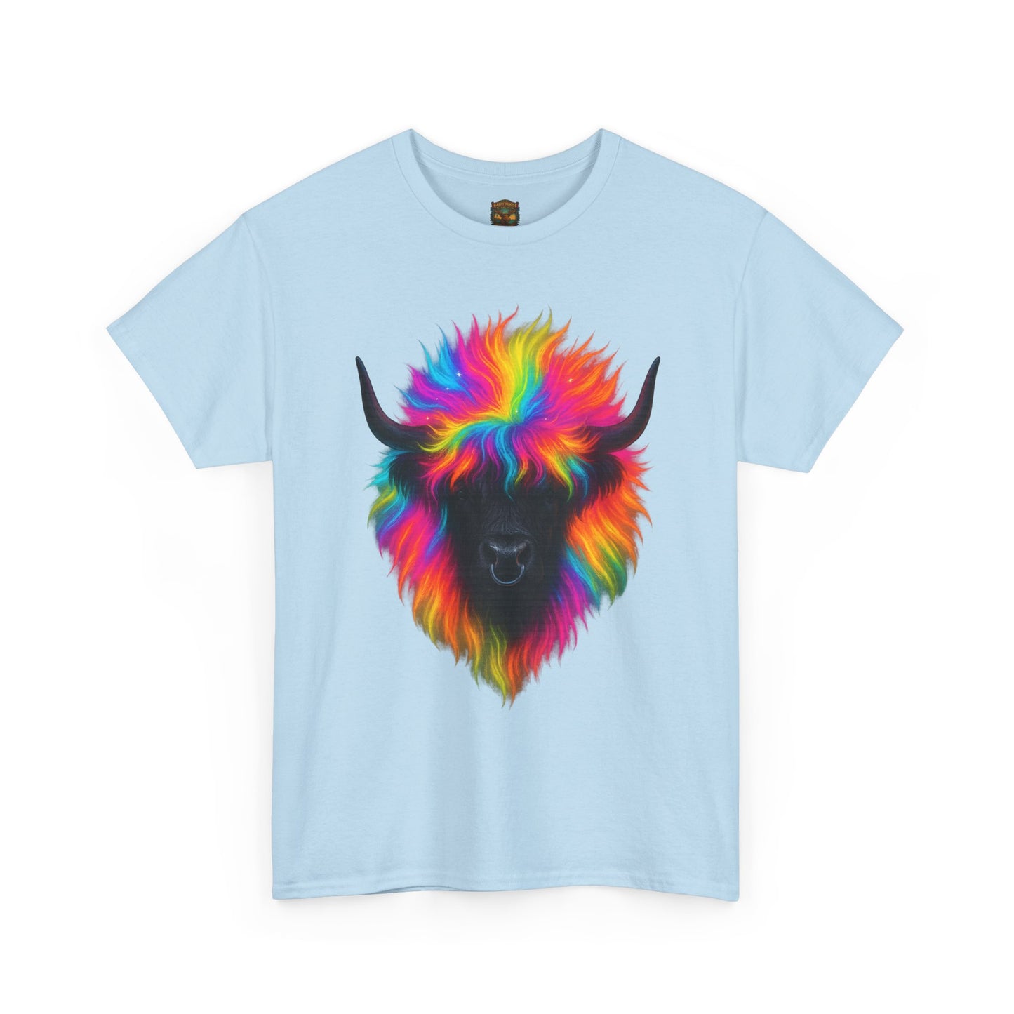 Rainbow Highland Cow T-Shirt — Colourful Neon Graphic Tee
