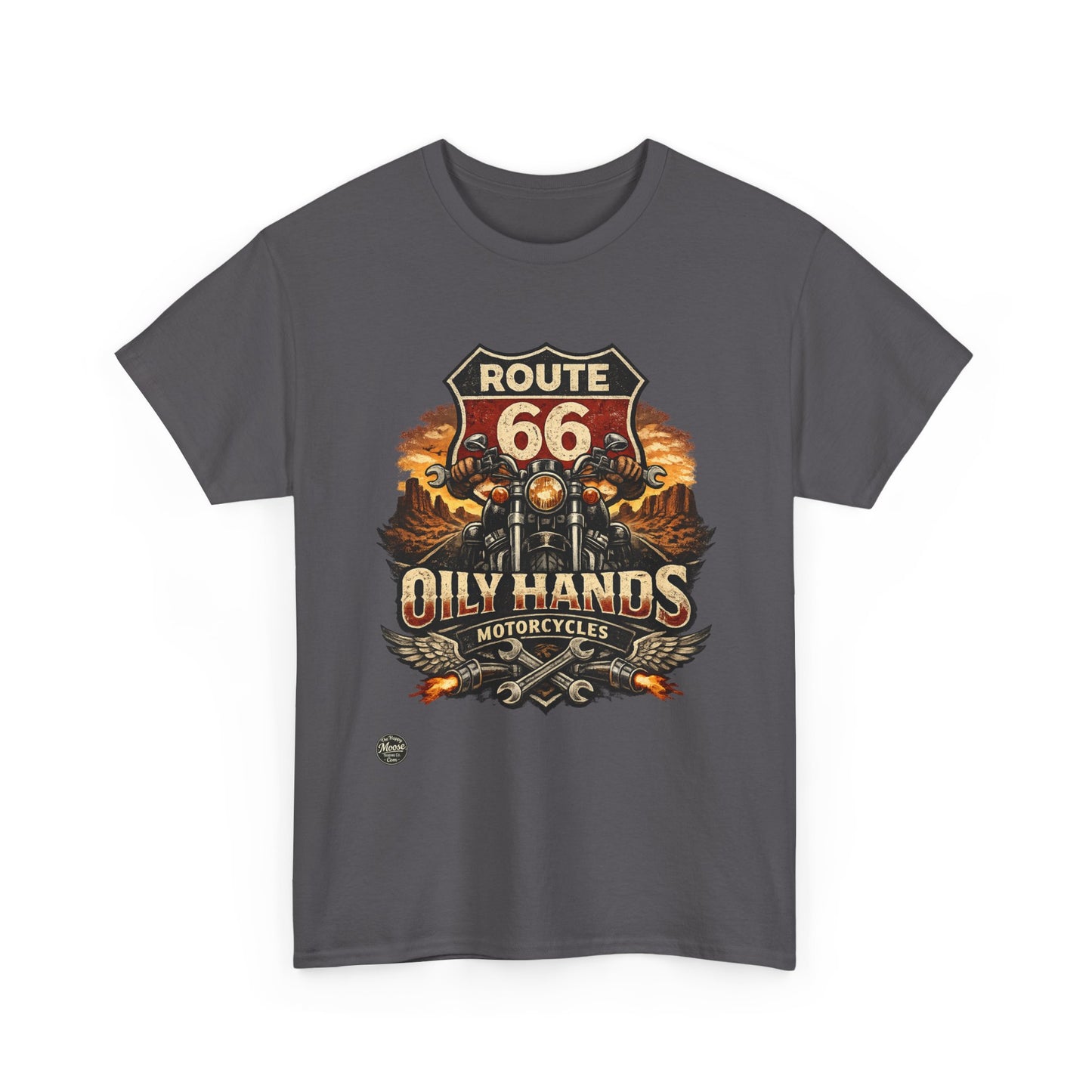 Route 66 'Oily Hands' Vintage Motorcycle T-Shirt #RS001