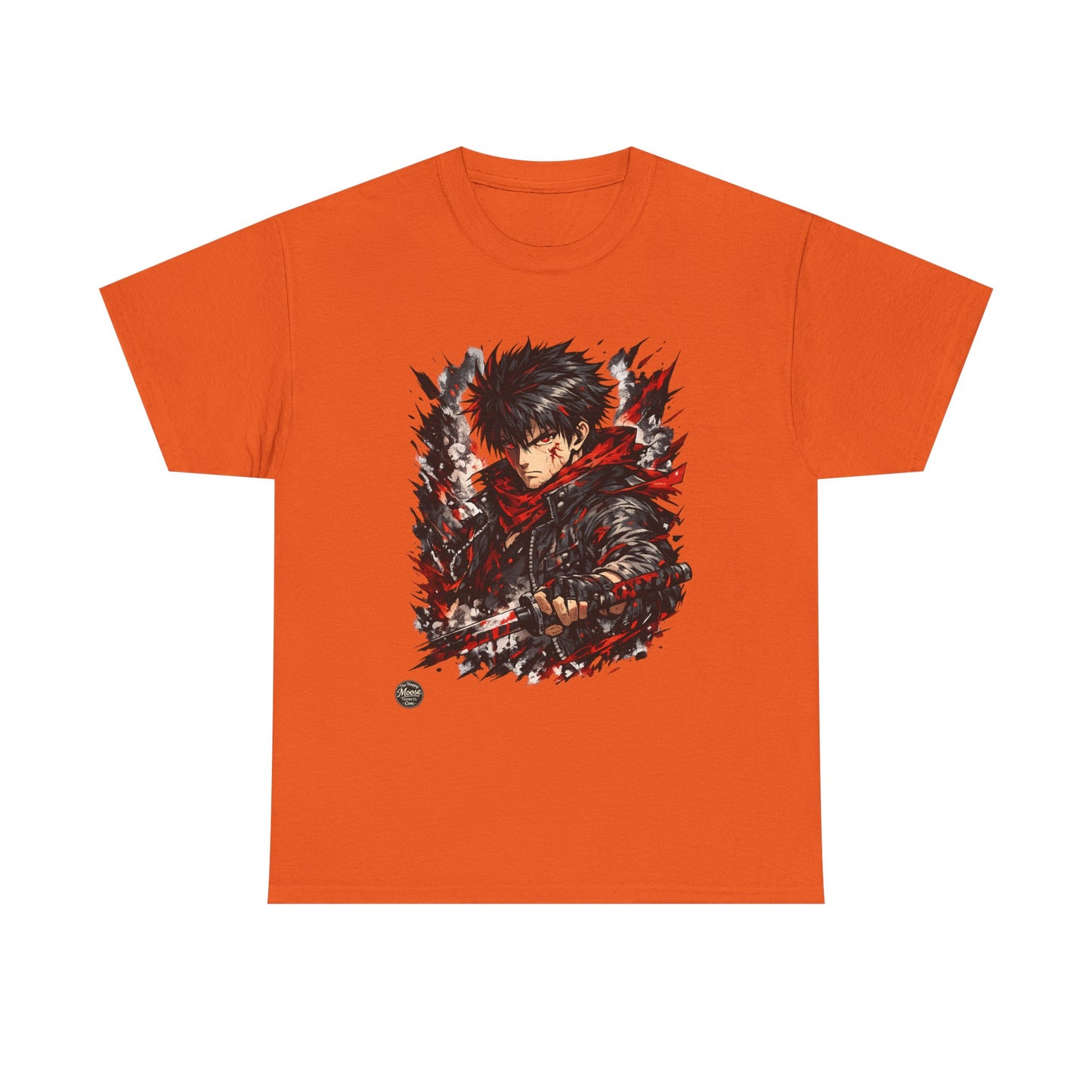 Anime Warrior Graphic Tee — Red Scarf Battle Art T-Shirt #E001