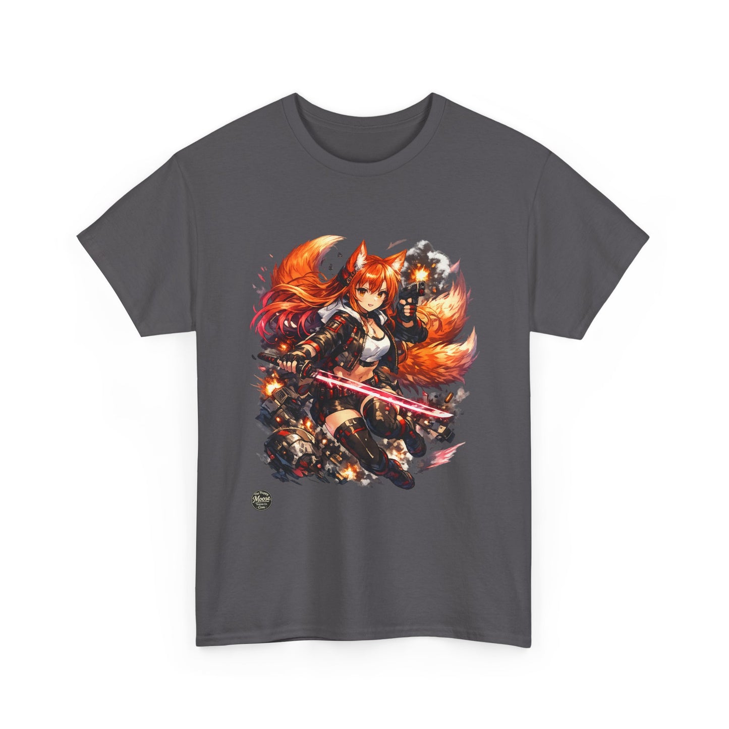 Fox Warrior Anime T-Shirt — Samurai Kitsune Graphic Tee #E004