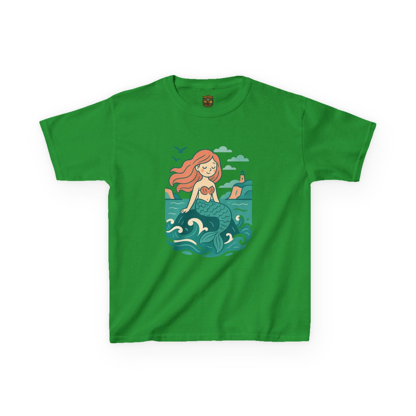 Kids Mermaid Graphic Tee — Cute Redhead Mermaid Ocean Illustration