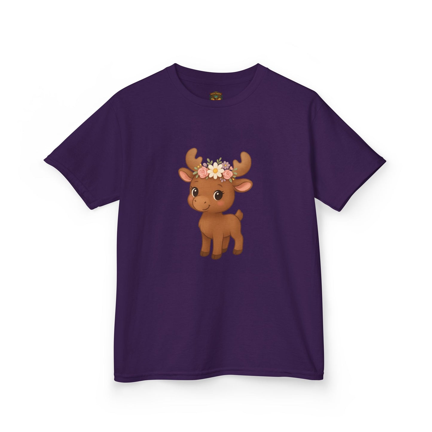 Kids Tee — Cute Floral Crown Baby Moose Graphic