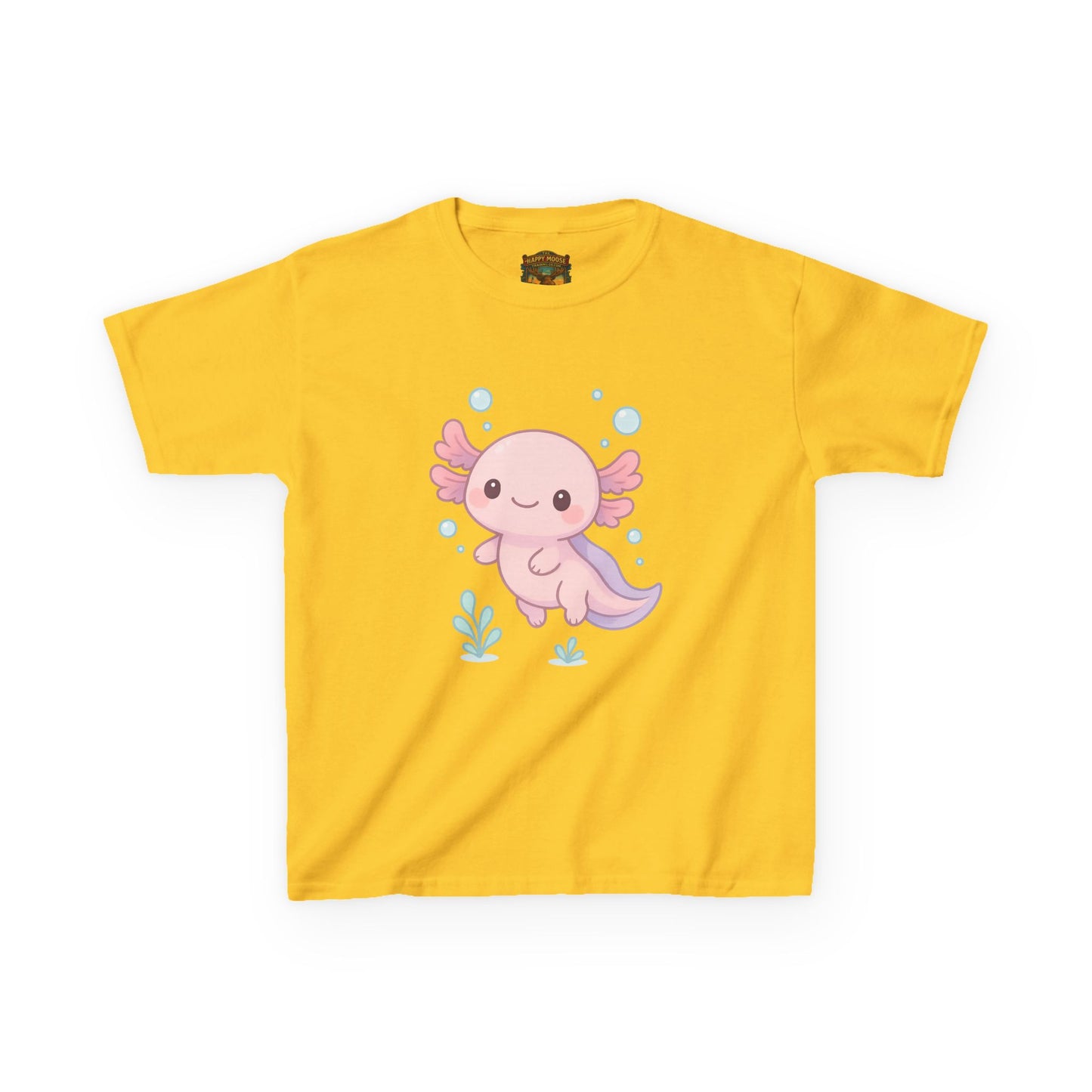 Kids Axolotl T‑Shirt — Cute Pink Axolotl Cartoon Tee for Kids