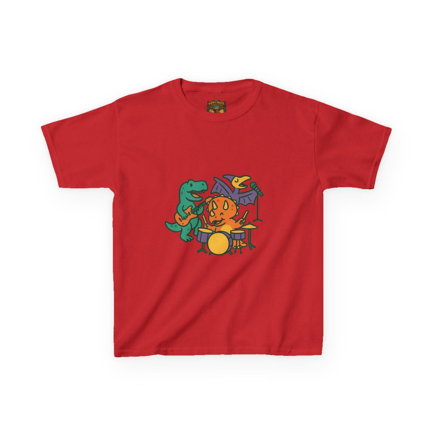 Kids Dino Band T‑Shirt — Cute Cartoon Dinosaur Drummer Tee for Boys & Girls