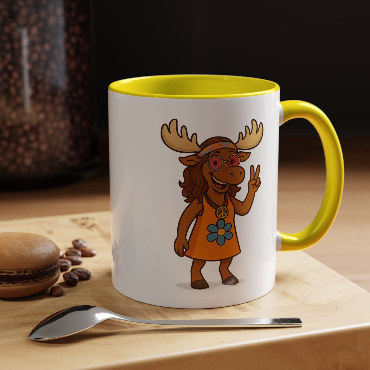 Hippie Moose Coffee Mug — Peace Sign Retro Moose Accent Mug (11/15oz)