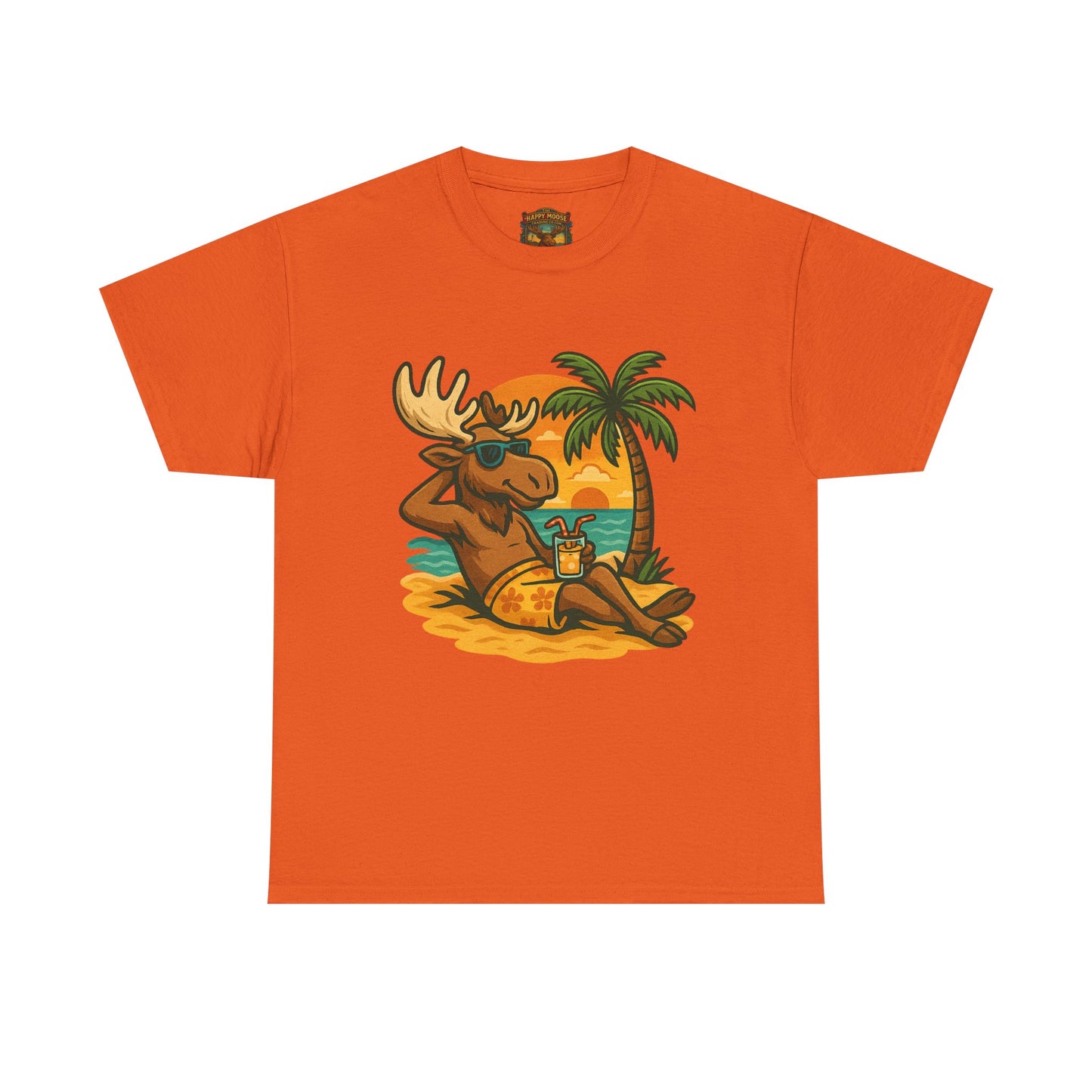 Moose Beach Vacation T-Shirt — Relaxing Tropical Moose Graphic Tee