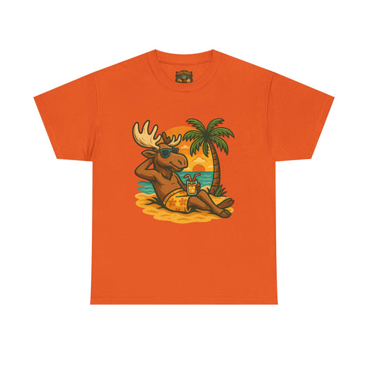 Moose Beach Vacation T-Shirt — Relaxing Tropical Moose Graphic Tee