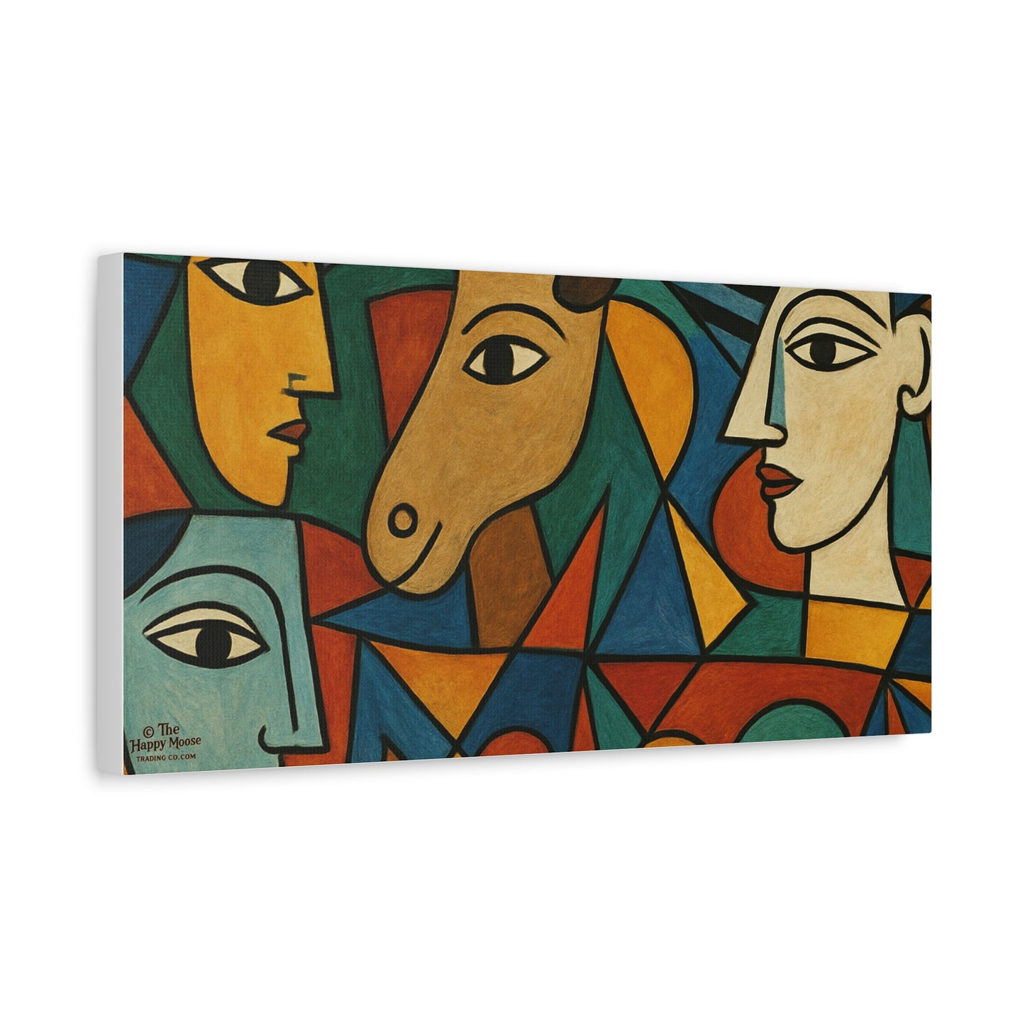Abstract Cubist Faces Canvas Print — Colorful Stretched Wall Art