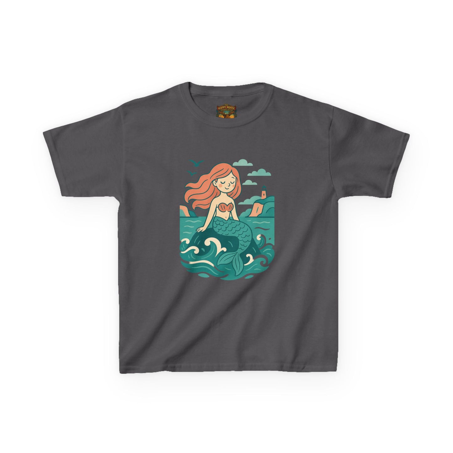 Kids Mermaid Graphic Tee — Cute Redhead Mermaid Ocean Illustration