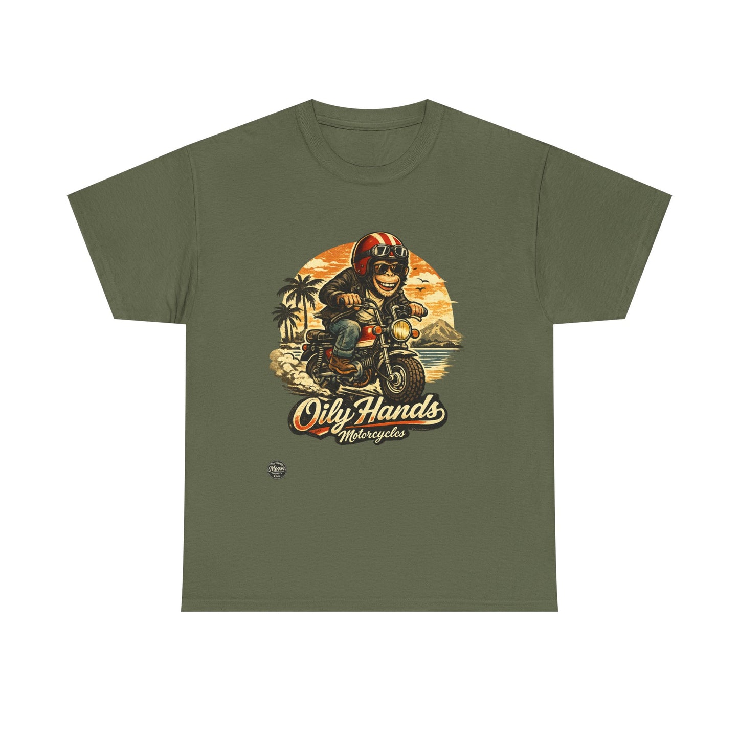 Oily Hands Motorcycle Rider Vintage Monkey Bike Sunset T-Shirt #008 E