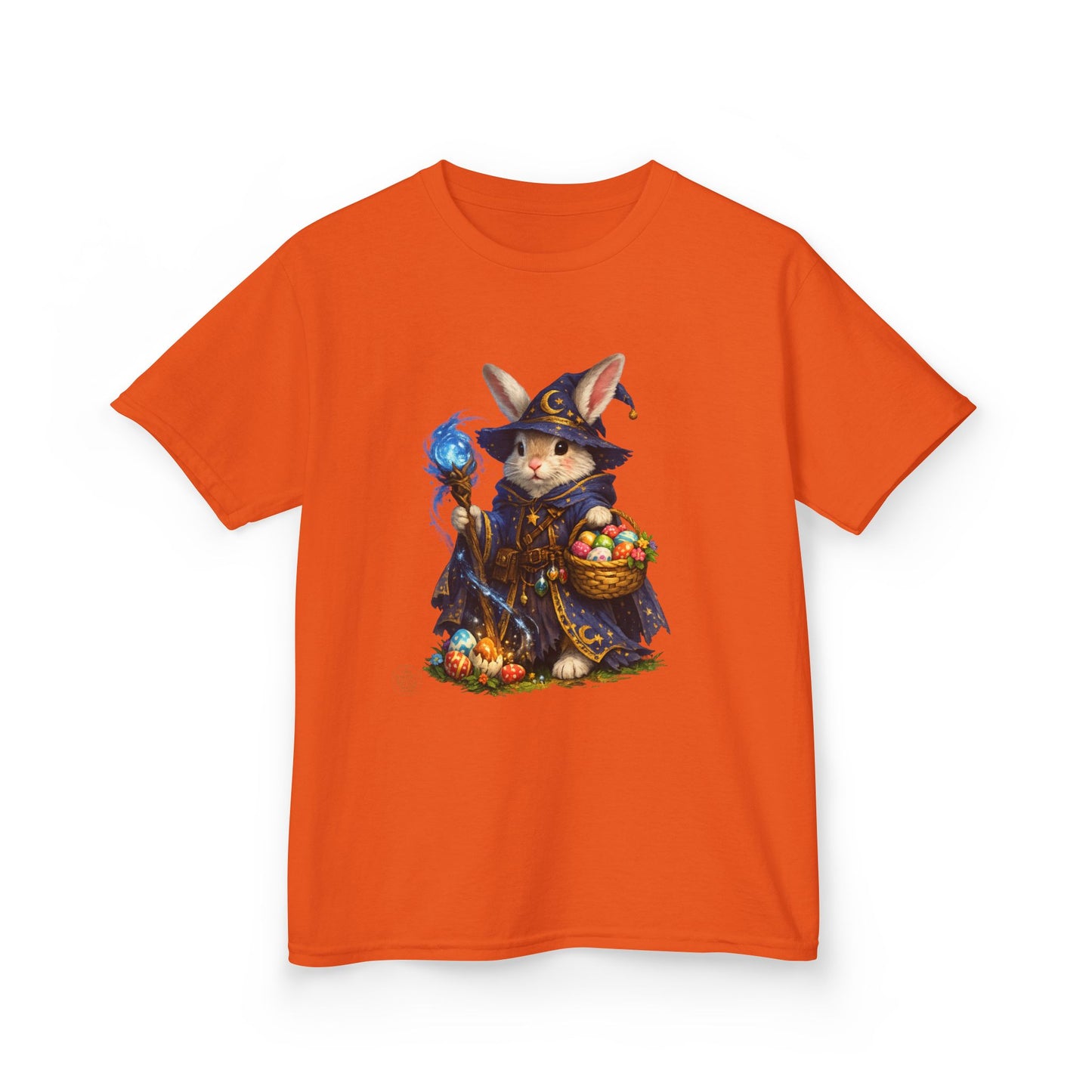 Kids Wizard Bunny T-Shirt — Cute Magic Rabbit with Staff & Basket of Treats