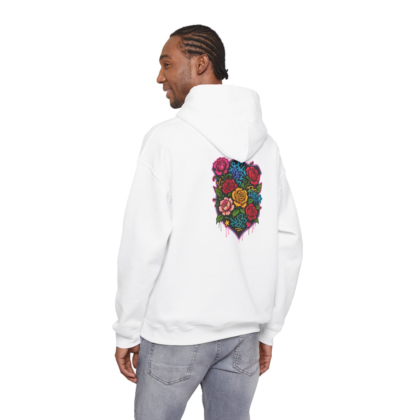 Floral Crest Hoodie – Colorful Roses Shield Graphic Hooded Sweatshirt